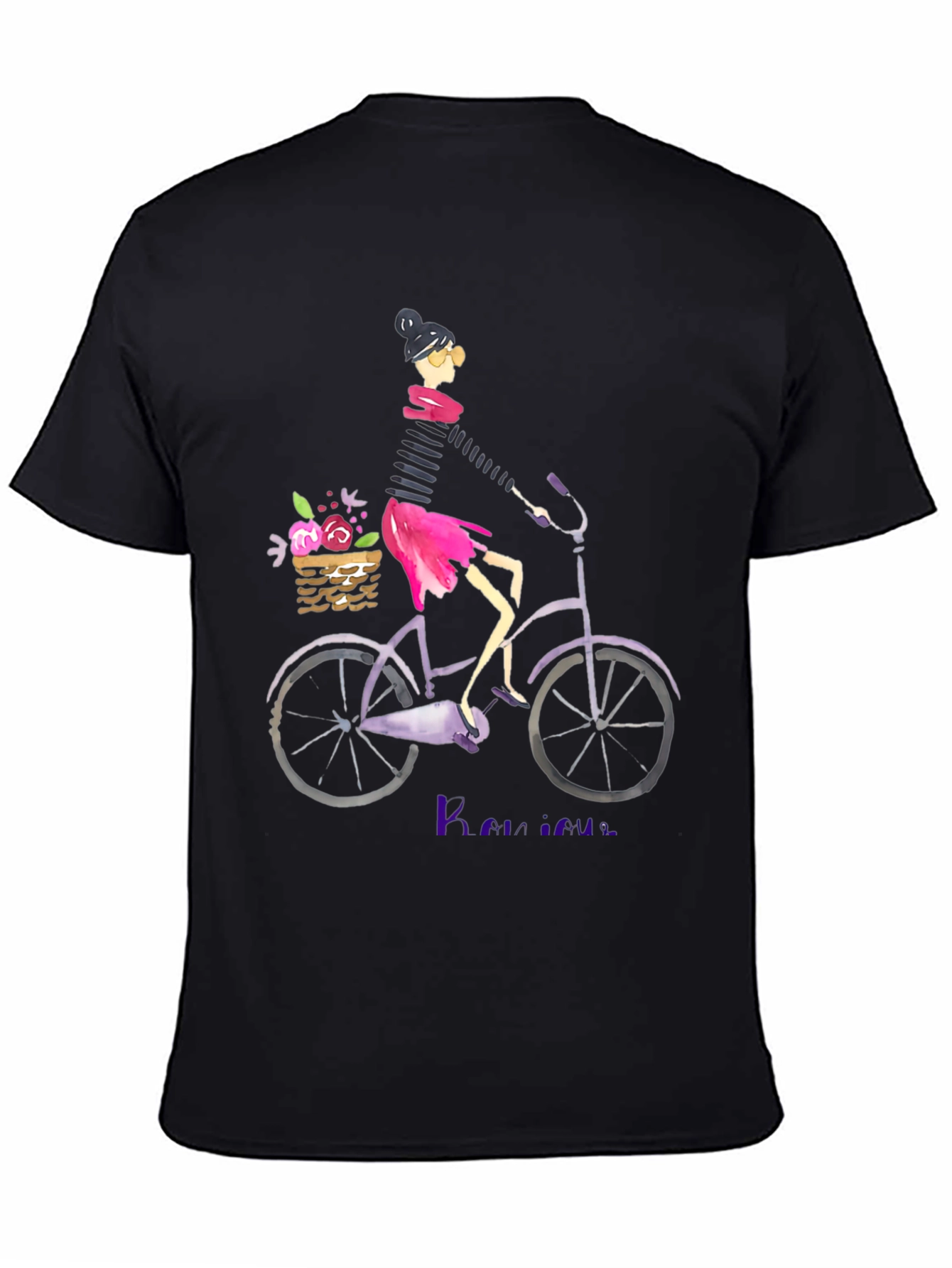 Black Woman on Bicycle Graphic Tee - Casual Black T-Shirt view 4