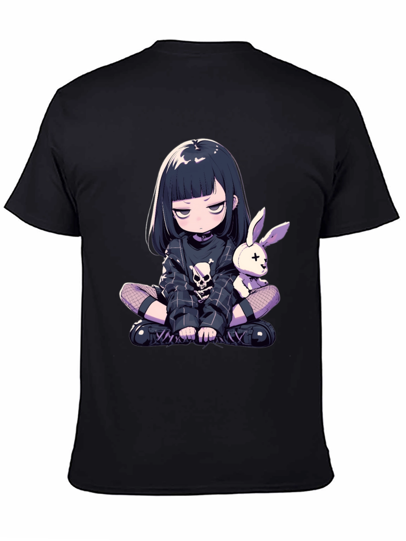 Black Anime Goth Girl T-Shirt view 4