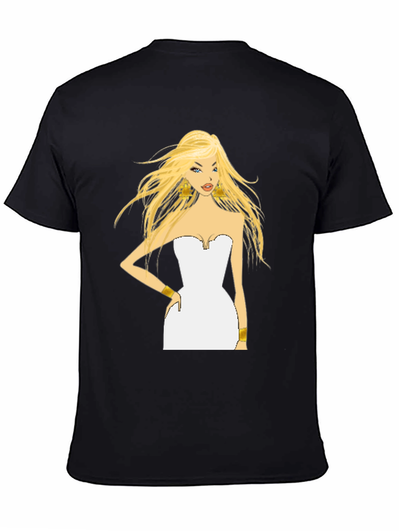 Black Blonde Cartoon Woman Black T-Shirt view 4