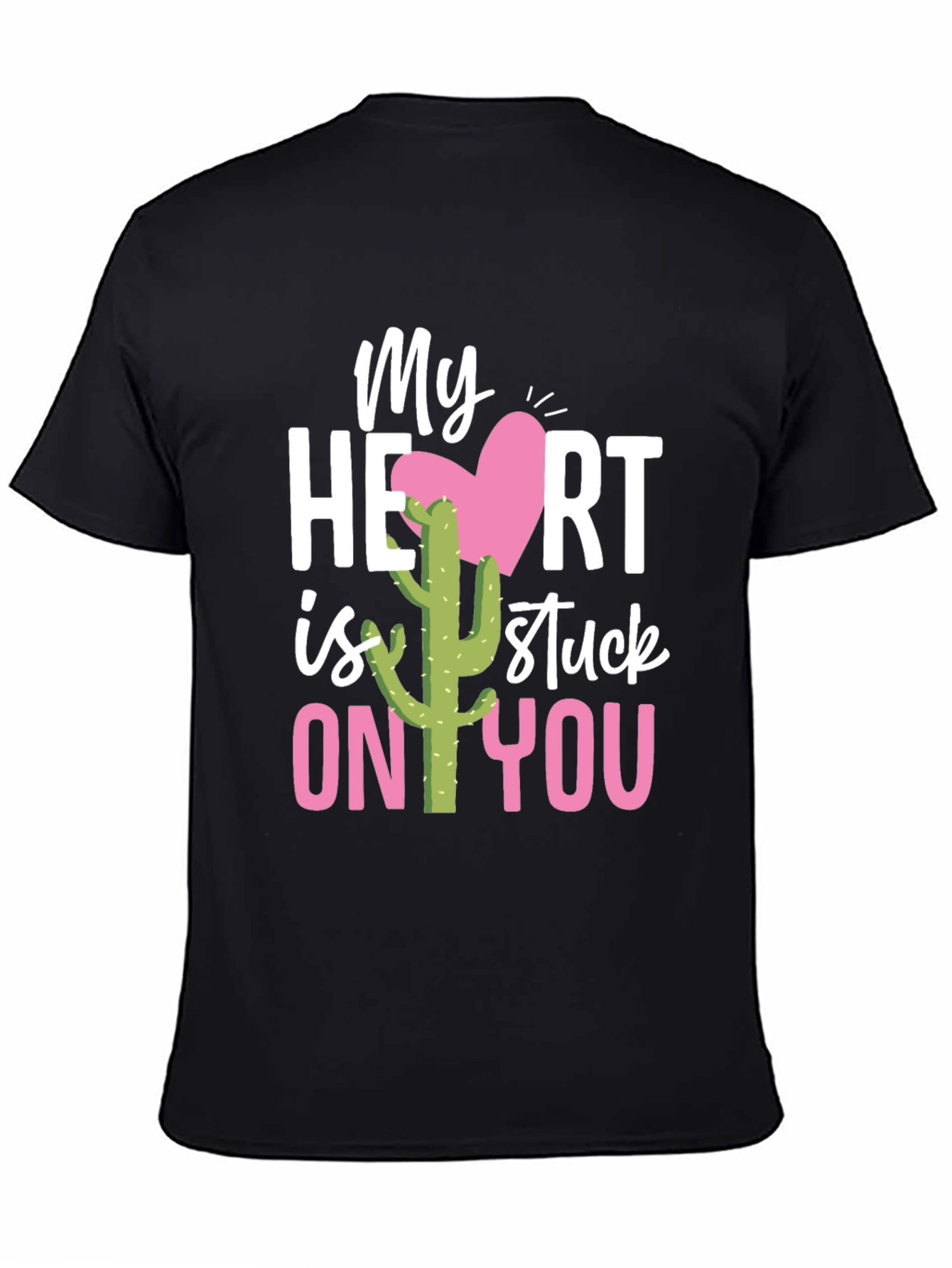 Black Stuck On You Valentine's Day Cactus T-Shirt view 4