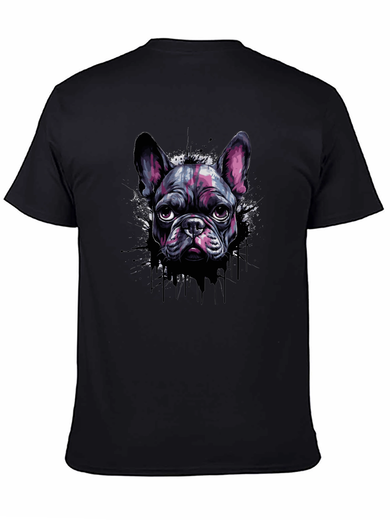 Black Cool French Bulldog Graphic Print Black T-Shirt view 4