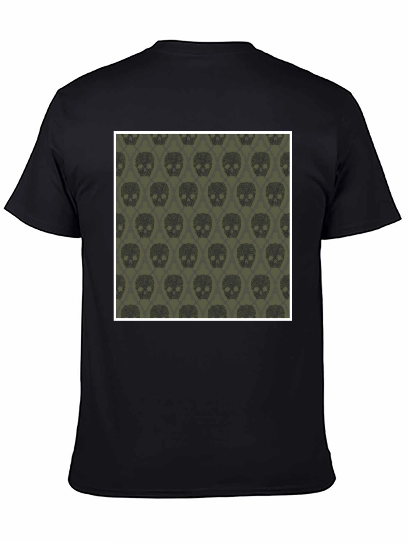 Black Skull Pattern Men's Black T-Shirt view 4