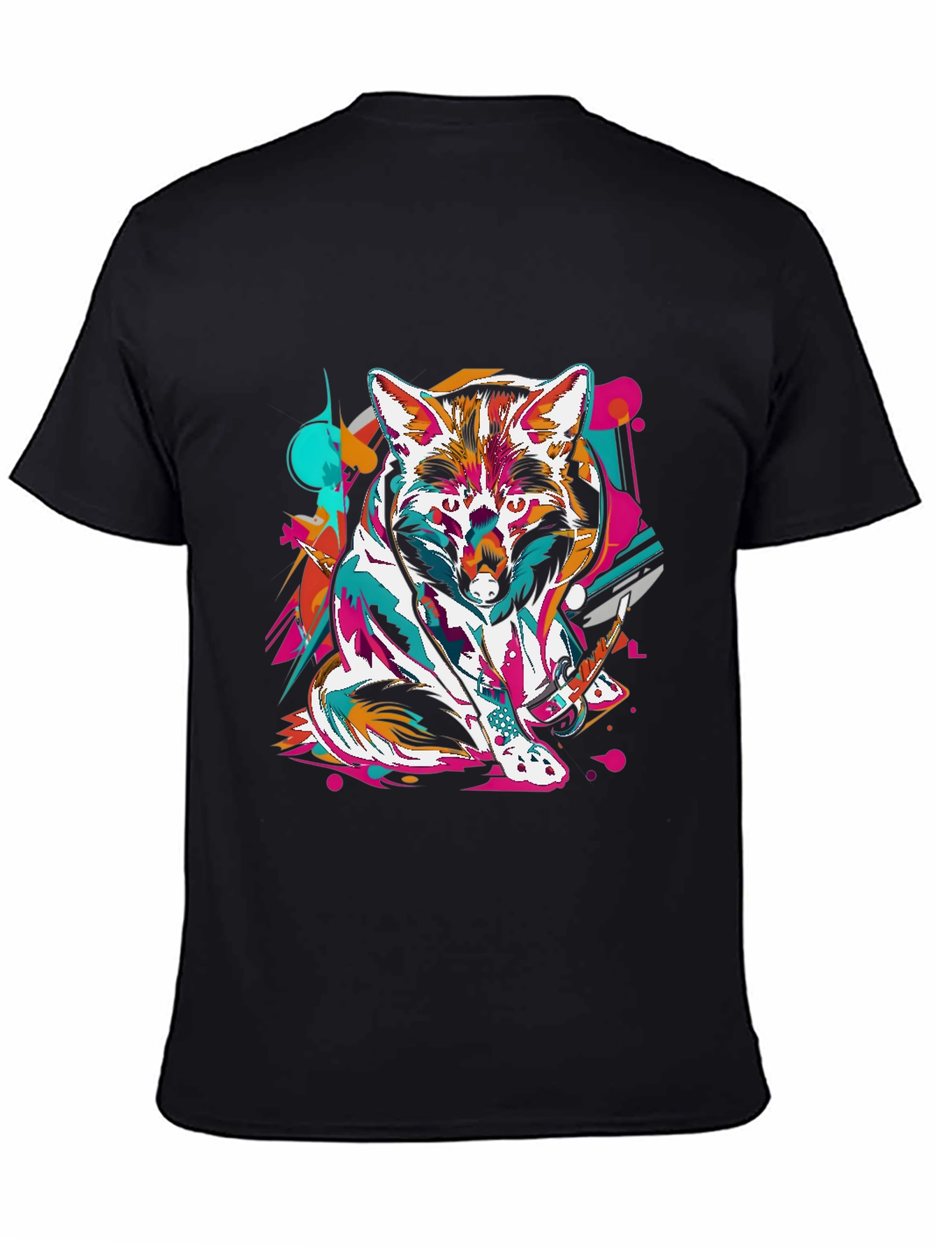 Black Abstract Fox Graphic Black T-Shirt view 4
