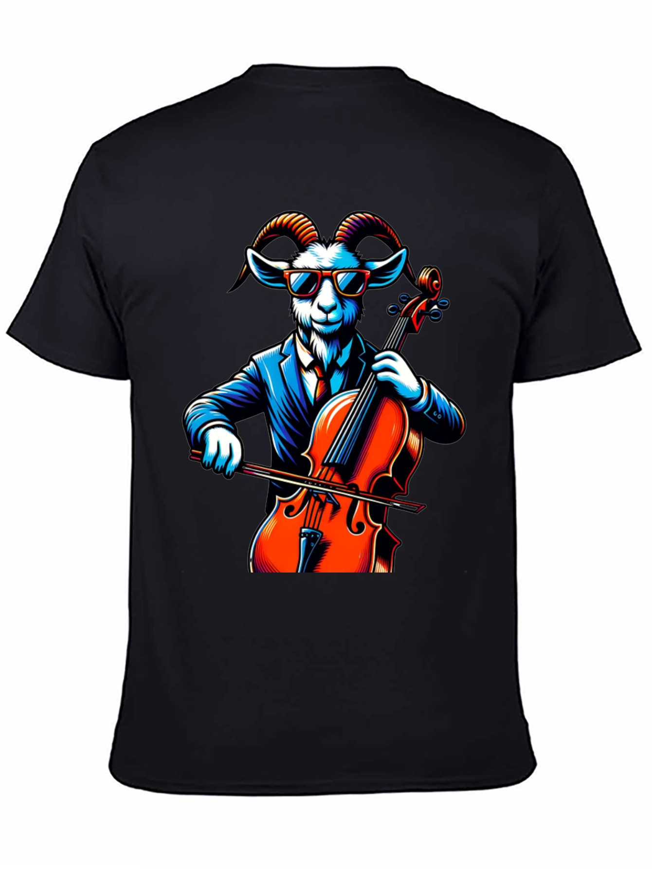 Black Goat Cellist Graphic Tee - Cool Animal Music Lover Shirt view 4