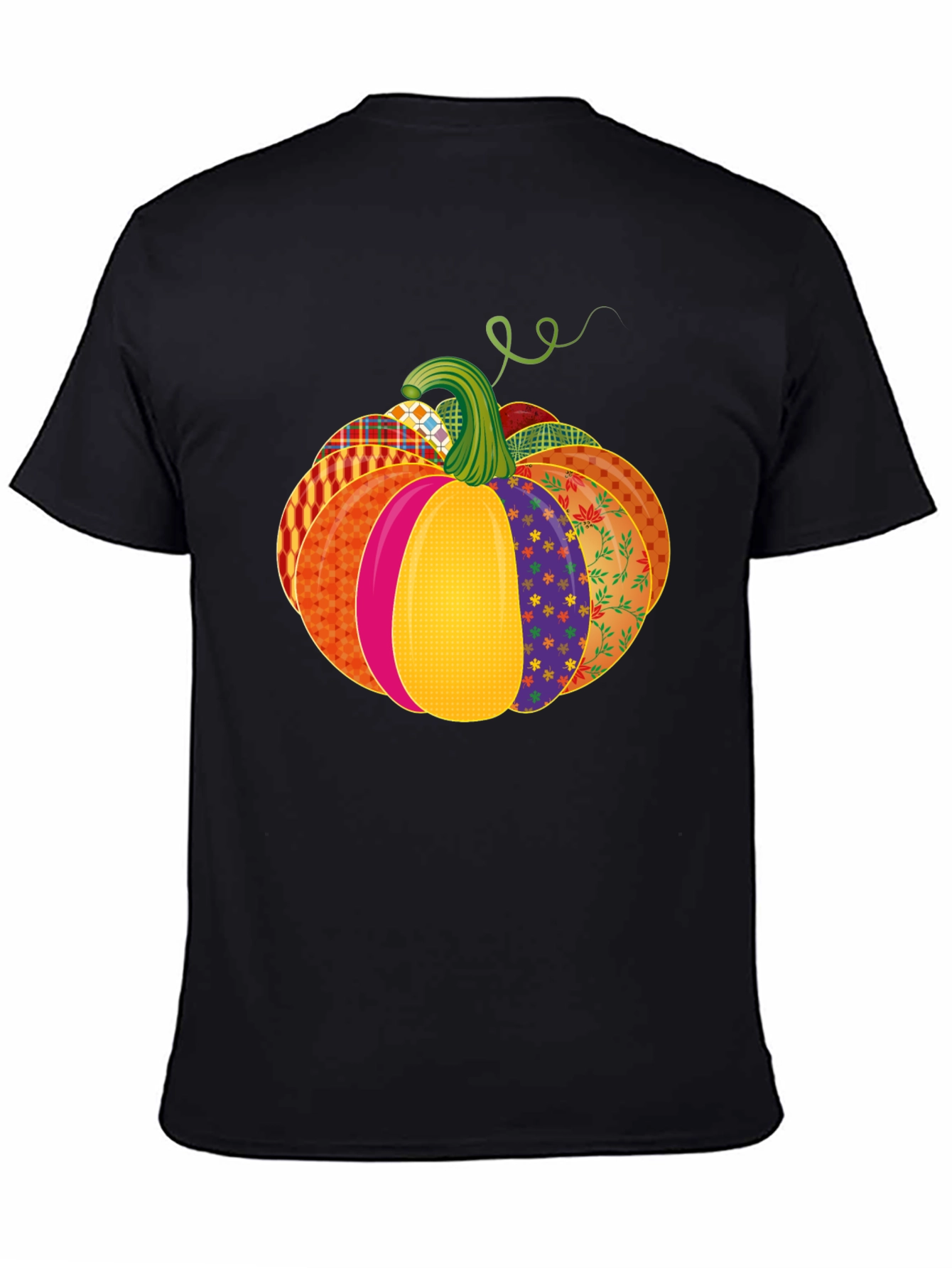 Black Festive Patchwork Pumpkin T-Shirt - Autumn Style view 4