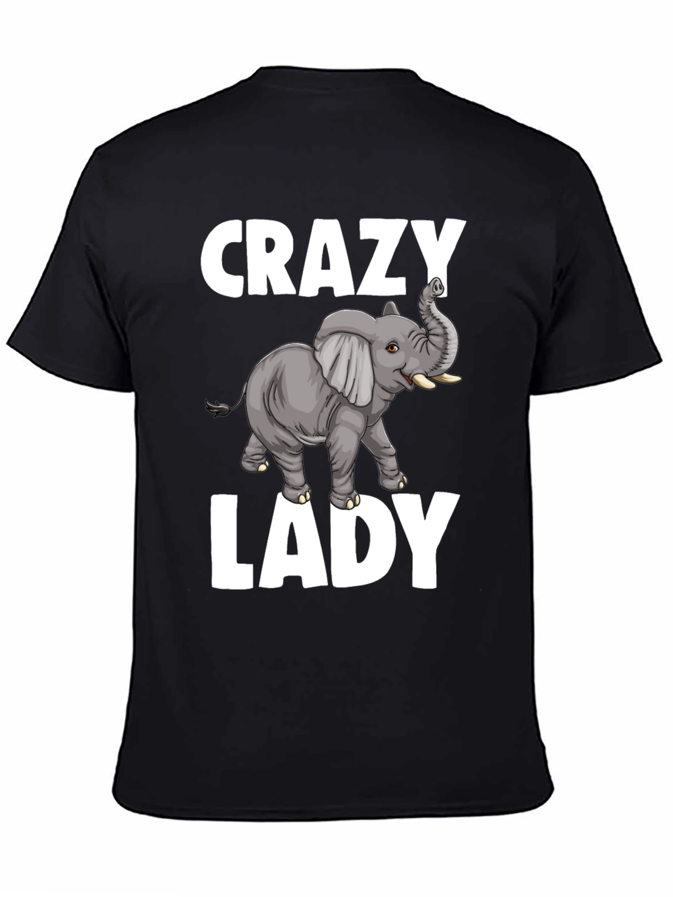 Black Crazy Elephant Lady Graphic T-Shirt - Unique Animal Lover Tee view 4