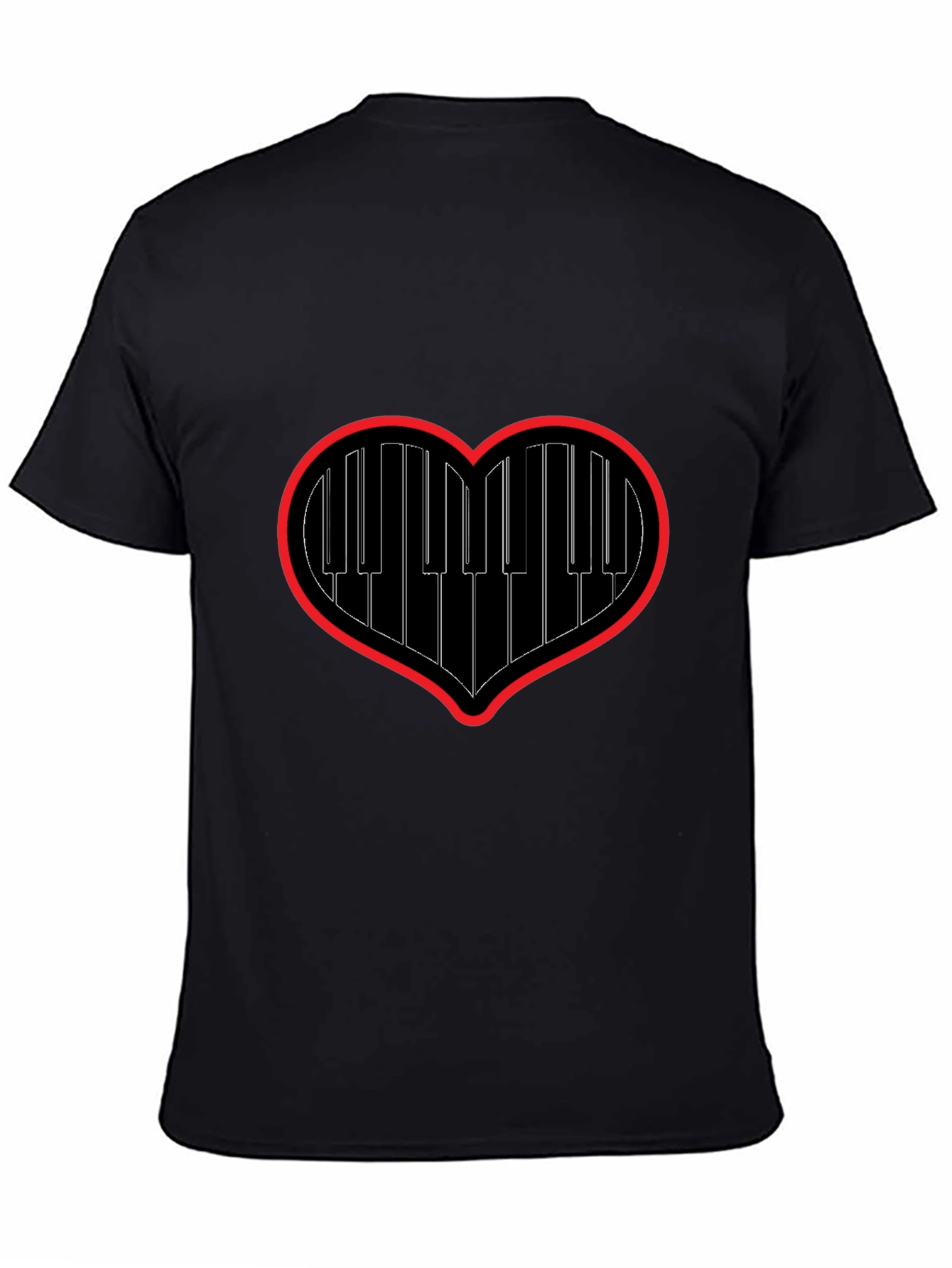 Black Piano Heartbeat Tee - Music Lover's Black T-Shirt view 4