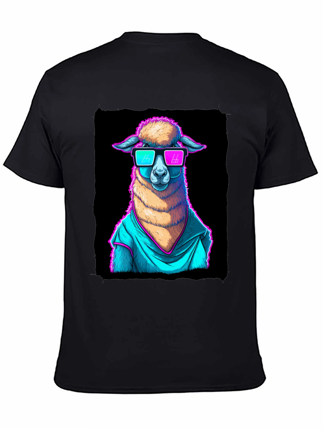Black Cool Llama Graphic Tee - Retro Style view 4