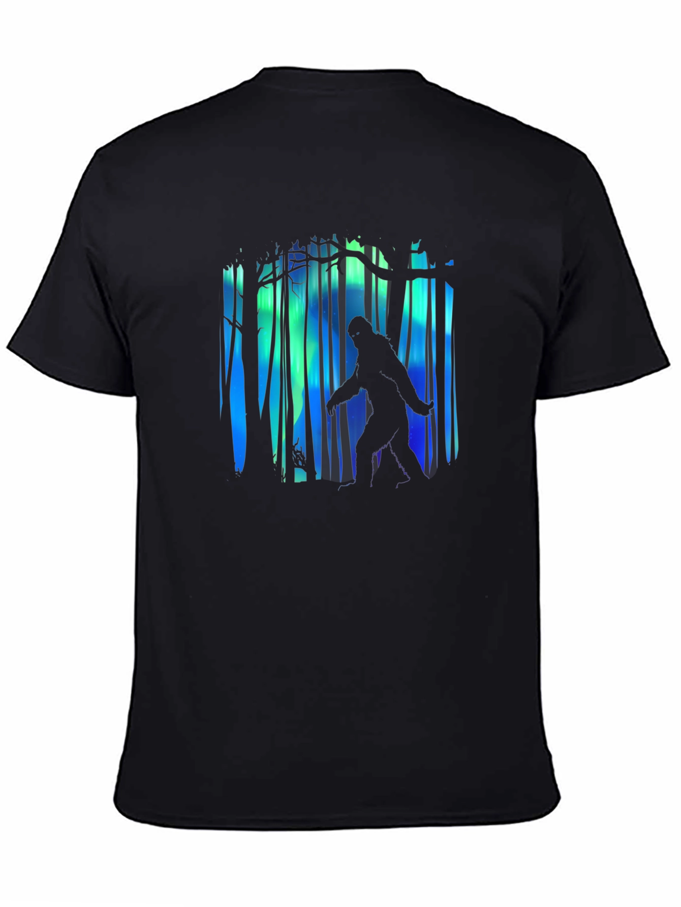 Black Bigfoot Aurora Borealis Men's Black T-Shirt view 4