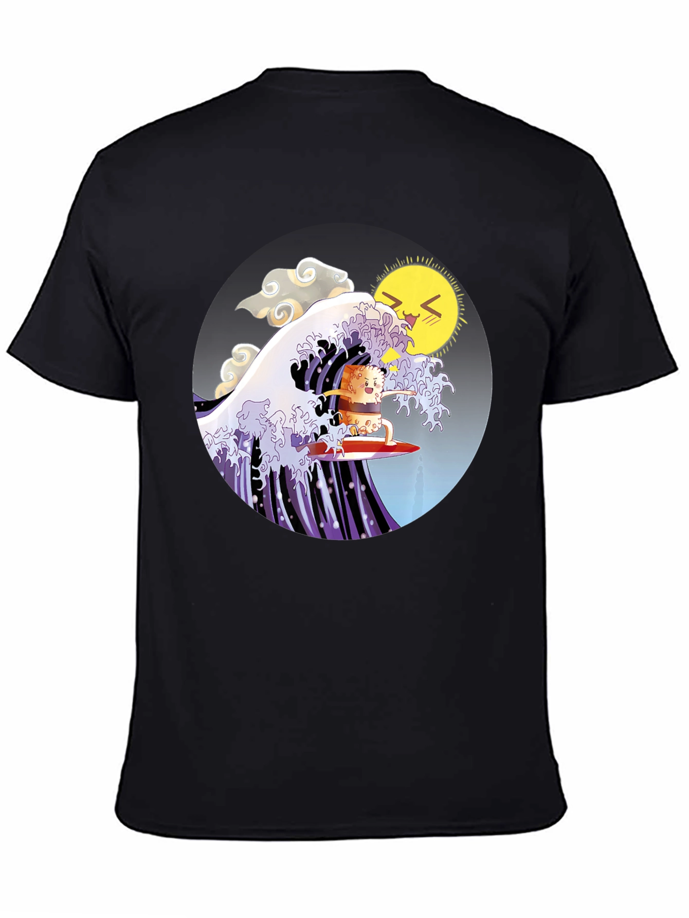 Black Sushi Surfer T-Shirt - Kawaii Wave Design view 4