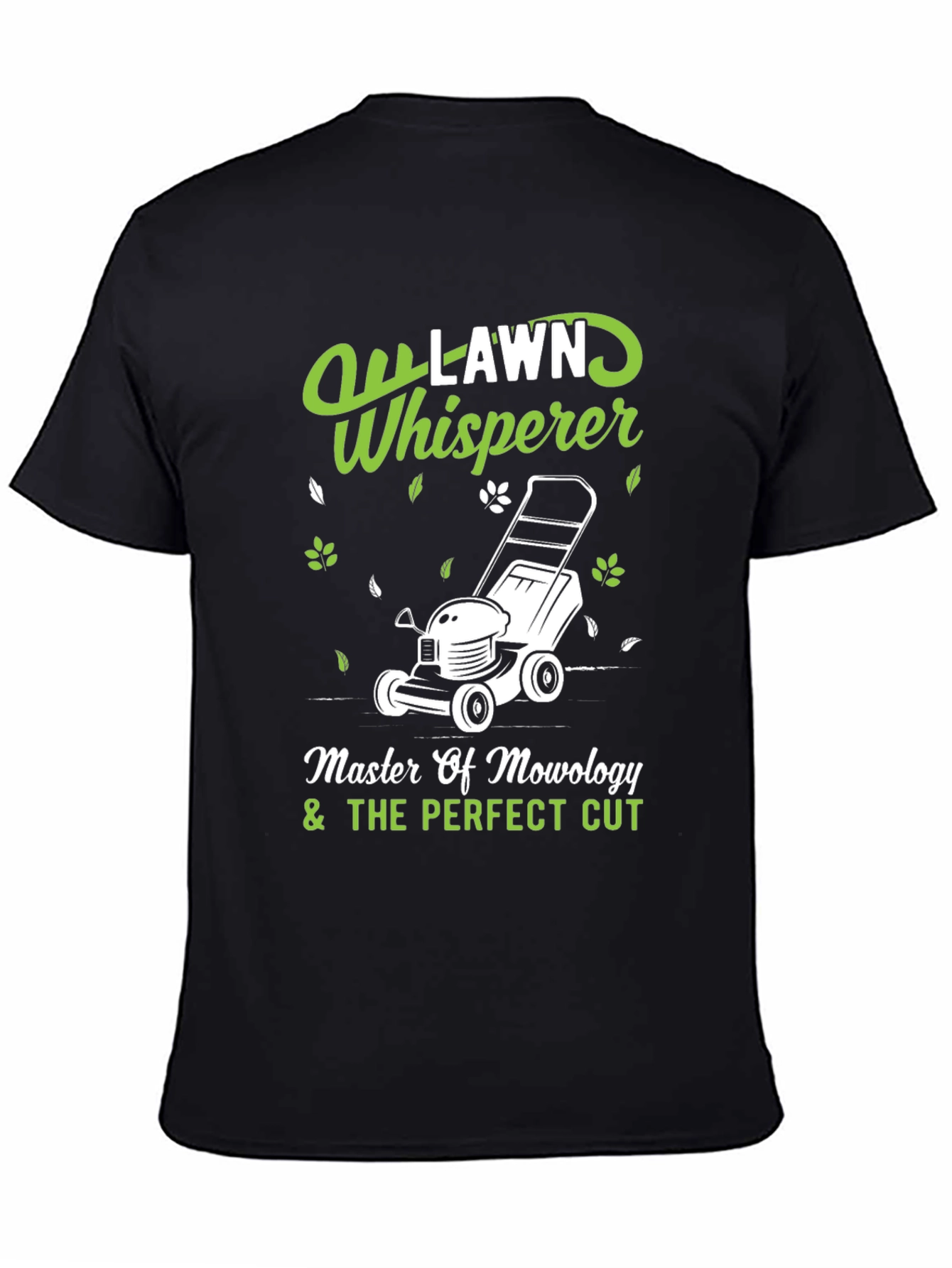 Black Lawn Whisperer T-Shirt - Perfect Cut Mowology Tee view 4