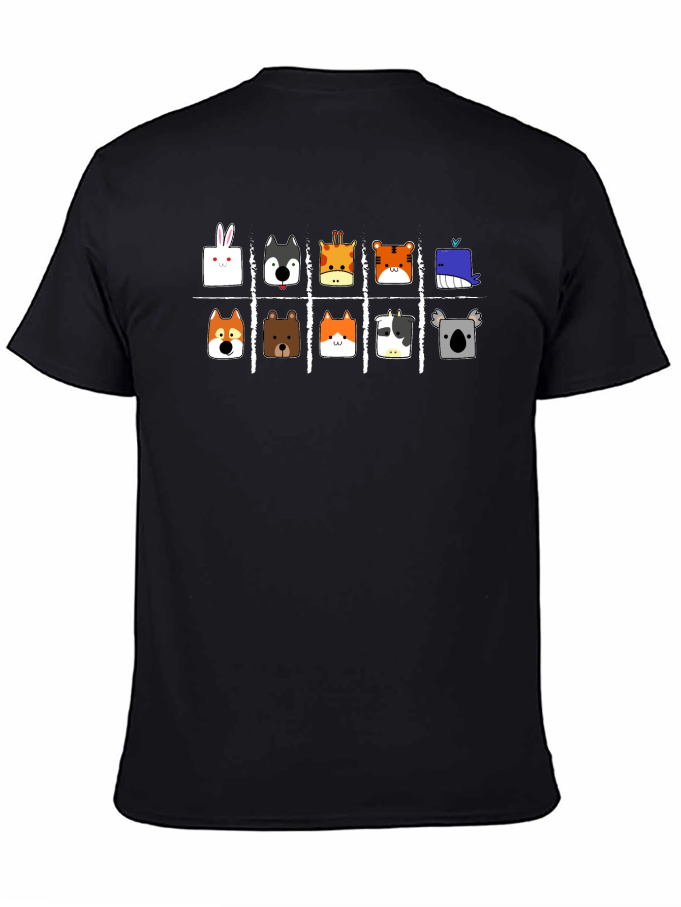 Black Animal Faces Tic-Tac-Toe Black T-Shirt view 4
