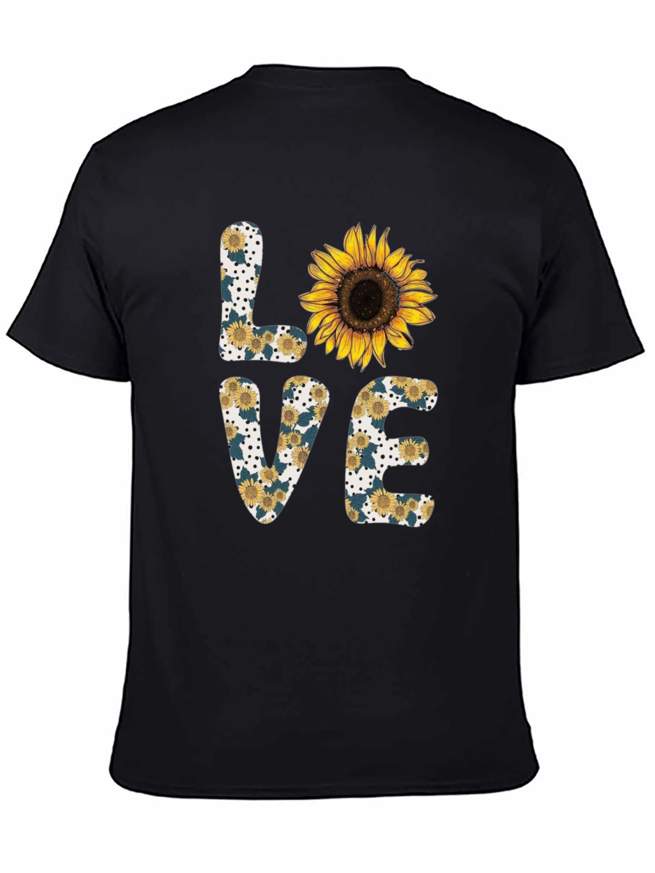 Black Sunflower Love Graphic Tee - Black Cotton Blend Shirt view 4