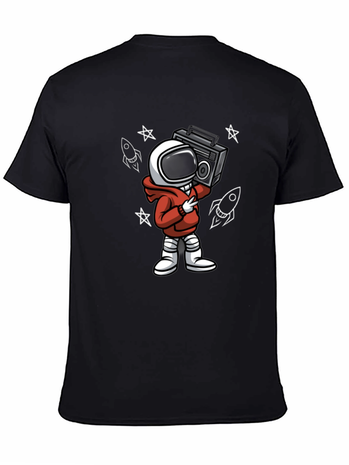 Black Astronaut Boombox Graphic Tee - Stylish Spaceman Design view 4