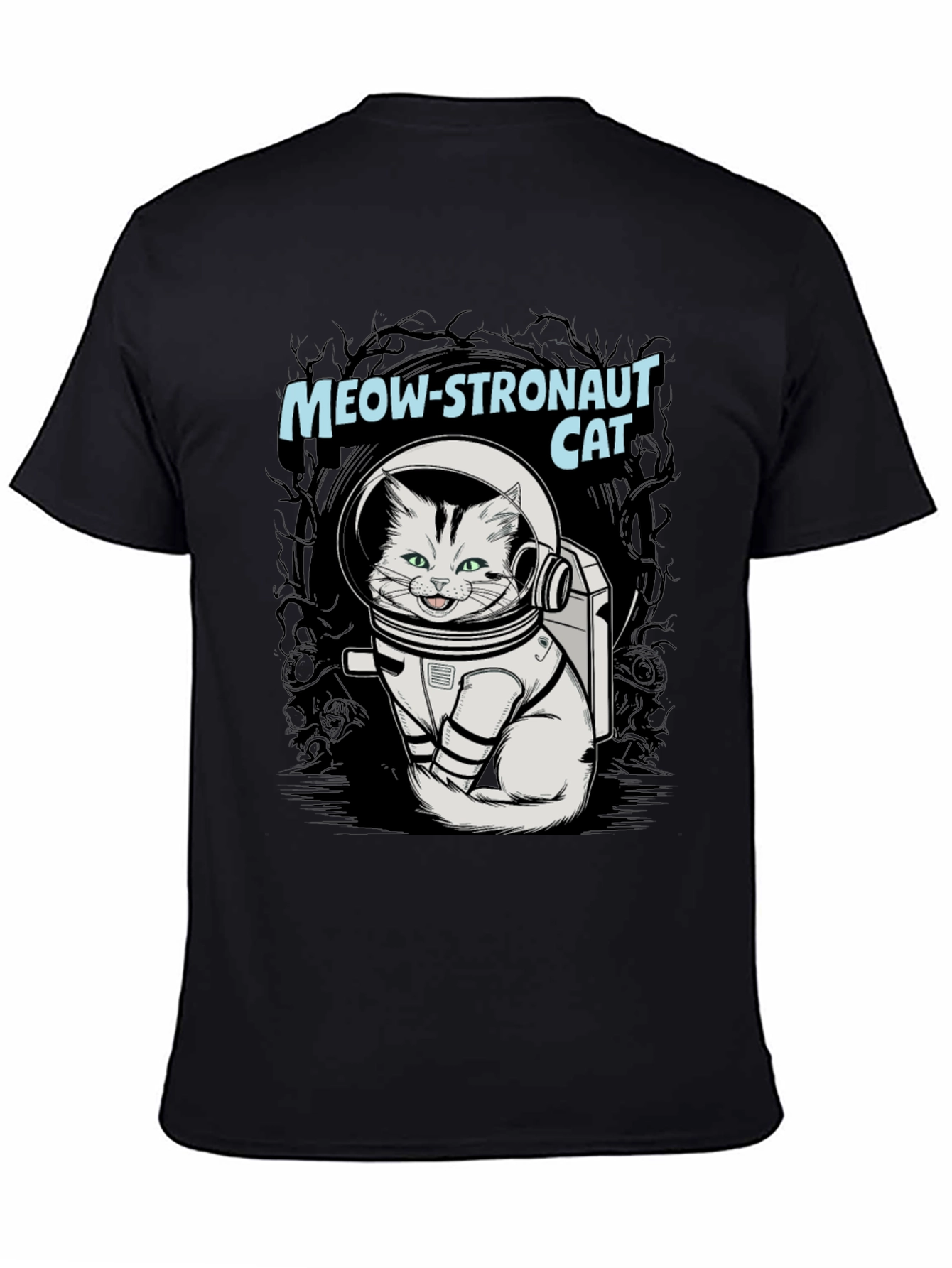 Black Meow-stronaut Cat Graphic T-Shirt - Space Adventure Tee view 4