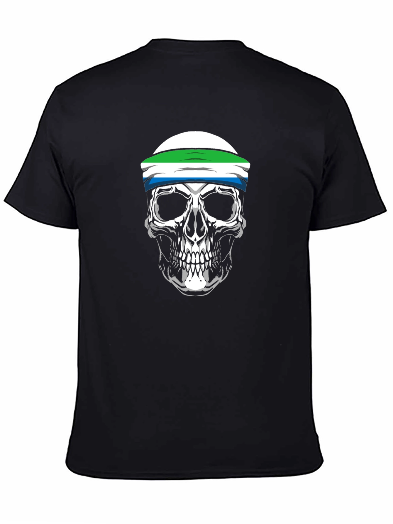 Black Sierra Leone Flag Skull T-Shirt view 4