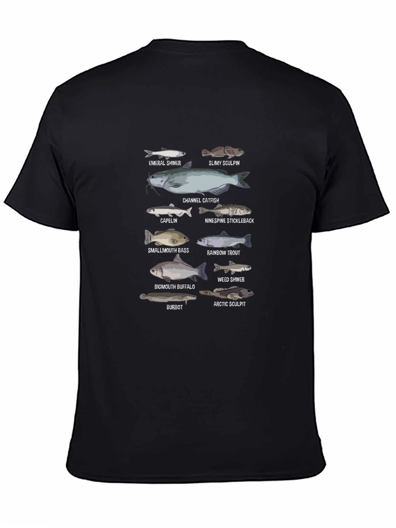 Black Fish Species Graphic Print Black T-Shirt view 4