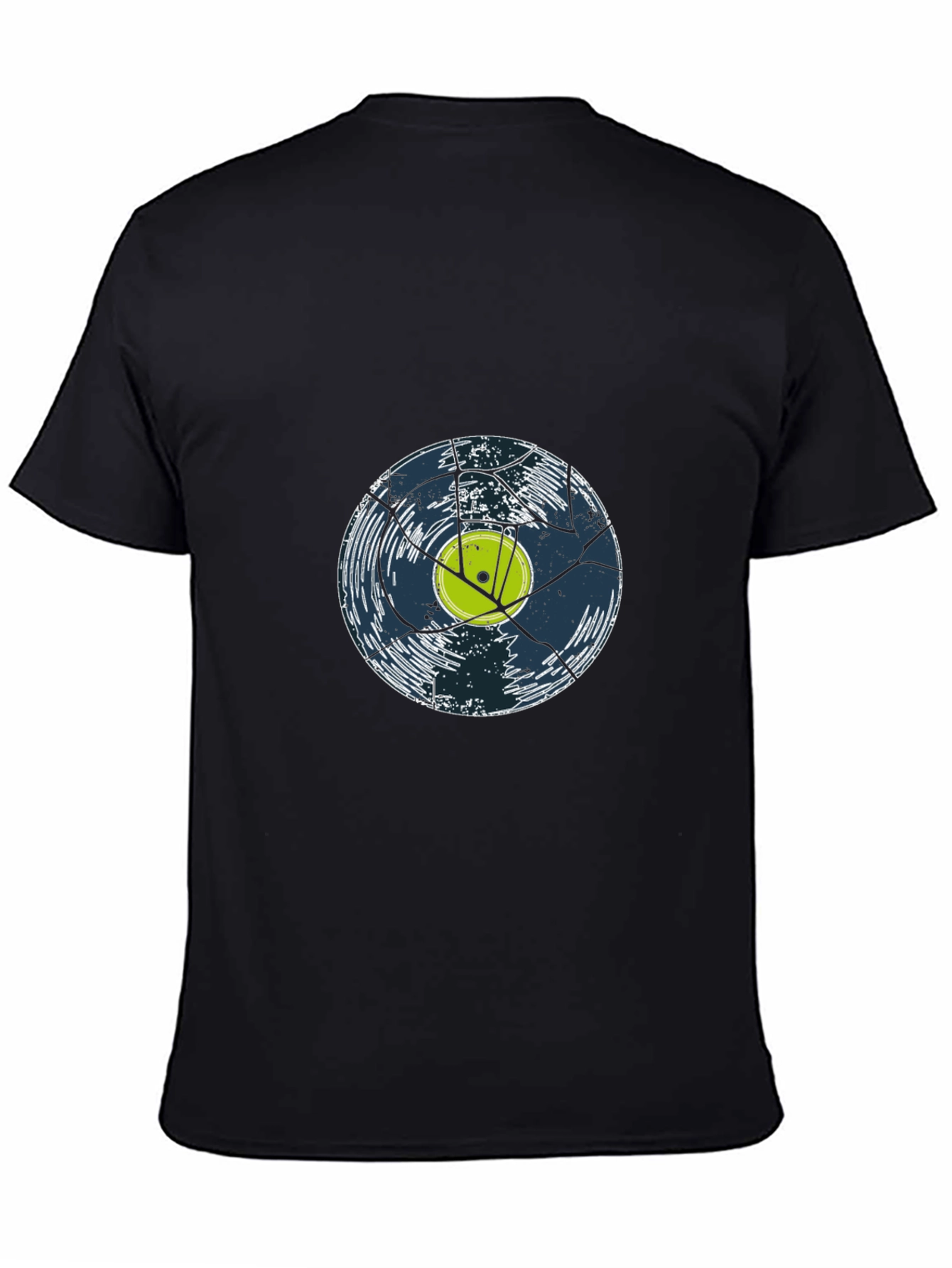 Black Cracked Vinyl Record Graphic Tee - Black Cotton Casual Shirt view 4