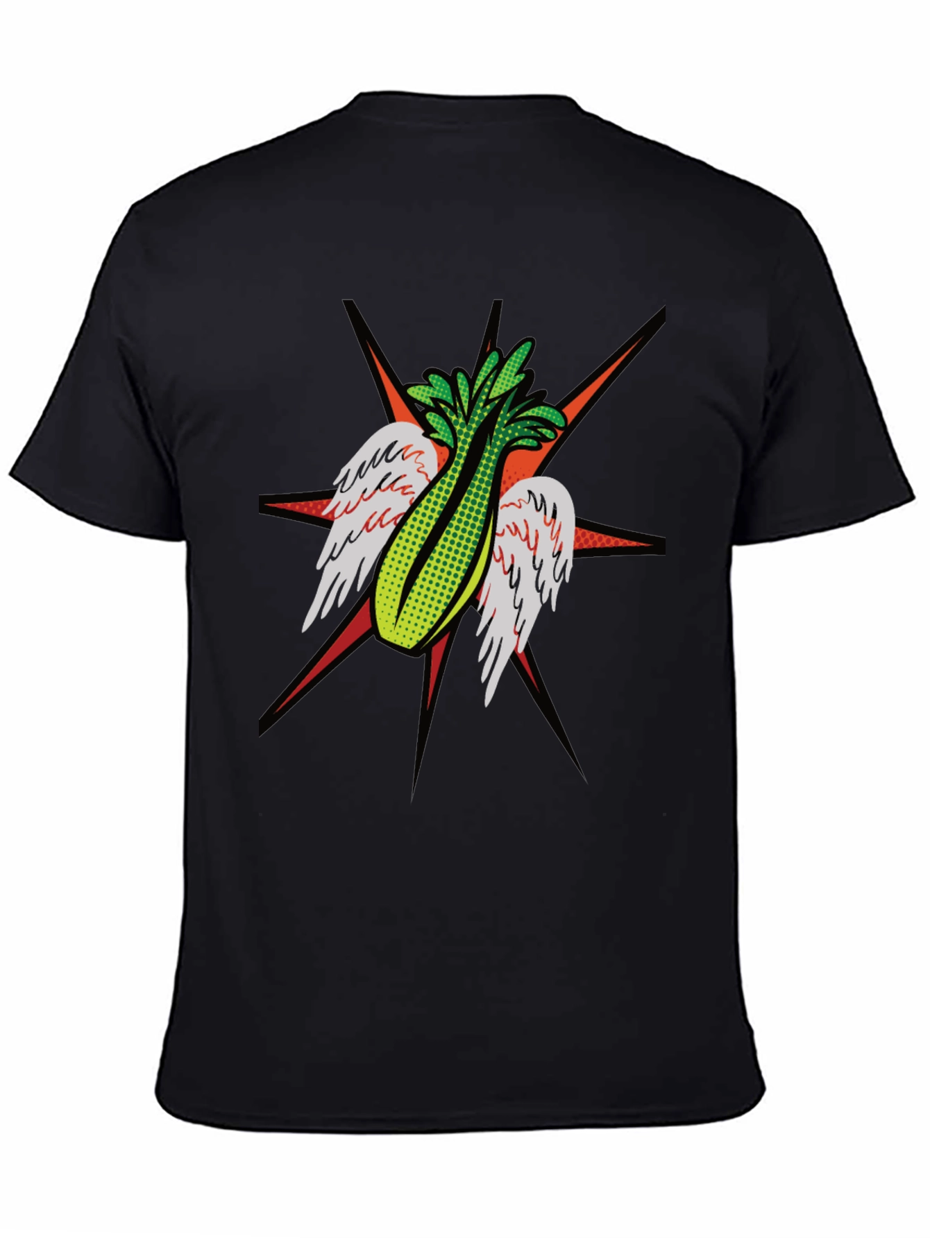 Black Winged Celery Graphic Tee - Quirky Black T-Shirt view 4