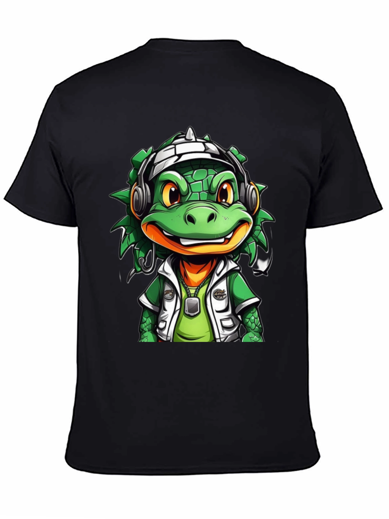 Black Cool Cartoon Lizard Graphic T-Shirt view 4