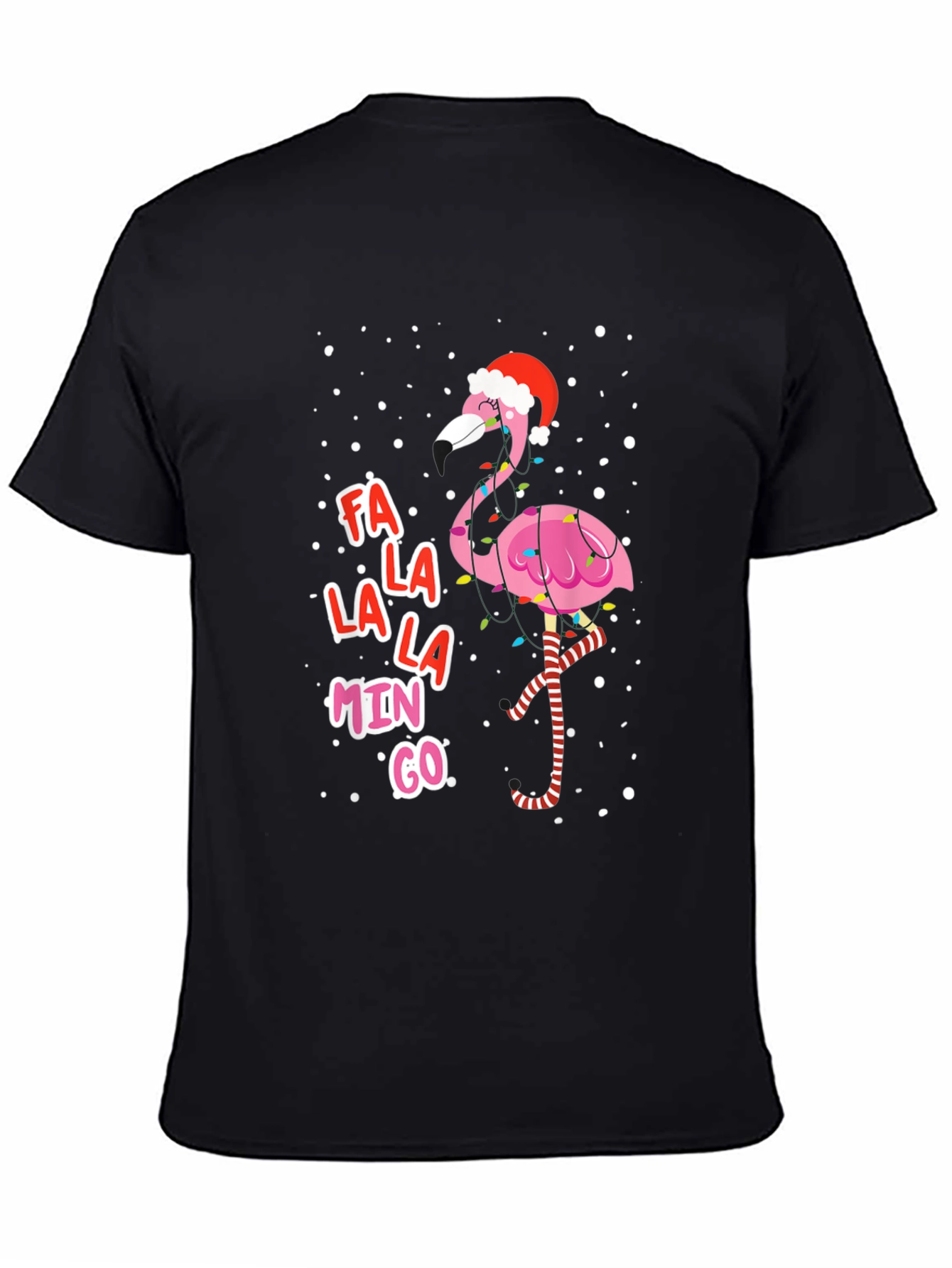 Black Festive Flamingo Christmas Tee - Fa La La La Mingo! view 4