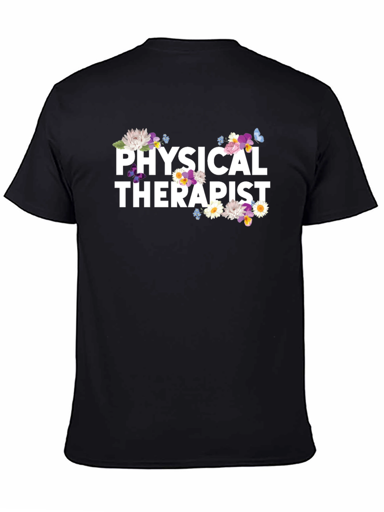 Black Floral Physical Therapist T-Shirt view 4