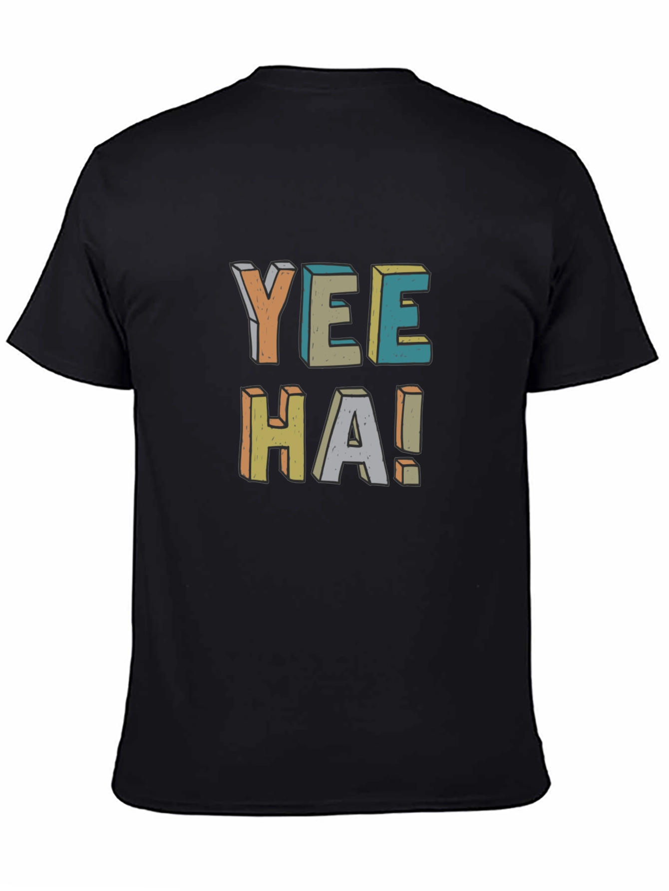 Black Retro Yee-Haw Graphic Tee - Black Cotton T-Shirt view 4
