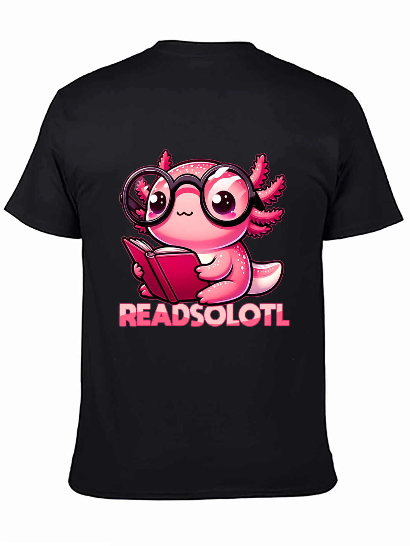 Black Readsolotl T-Shirt - Bookworm Axolotl view 4