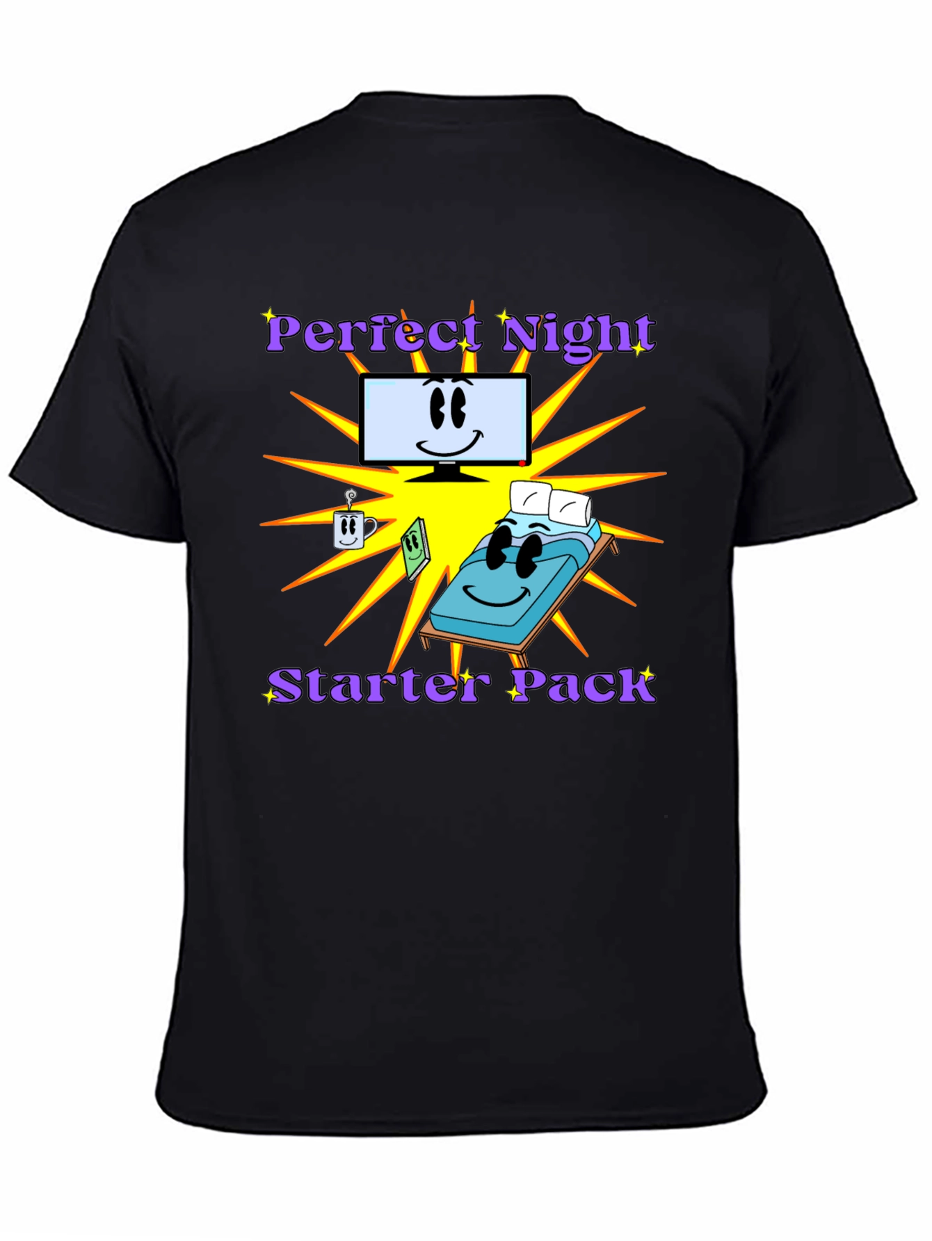 Black Perfect Night Starter Pack T-Shirt - Comfy Cartoon Tee view 4