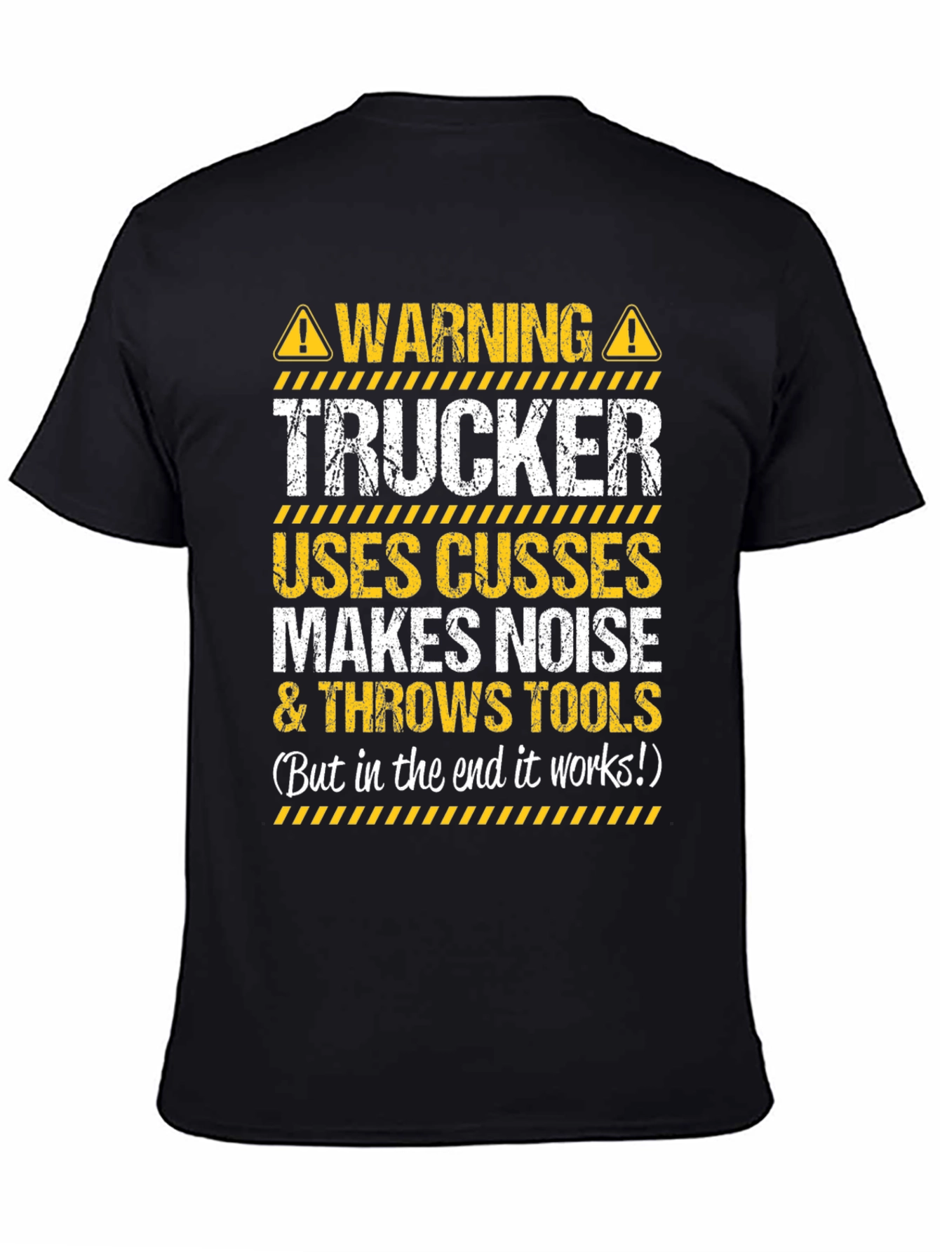 Black Warning Trucker T-Shirt - Funny Novelty Tee view 4