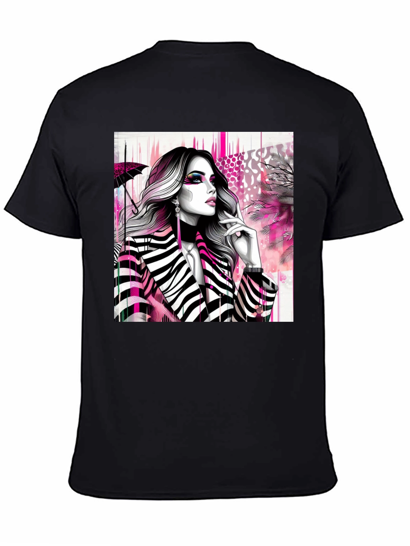 Black Stylish Woman Zebra Print Tee - Modern Streetwear view 4