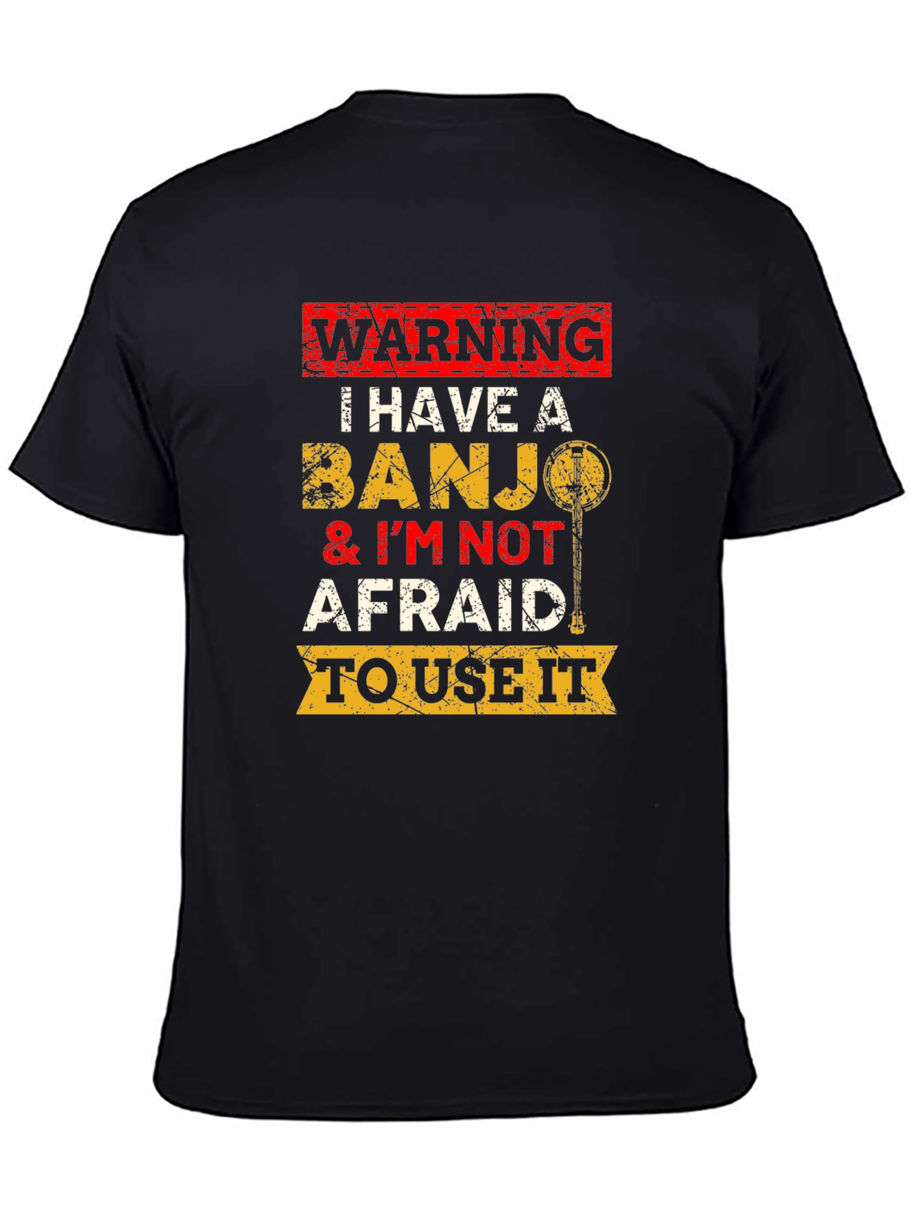 Black Warning Banjo T-Shirt Funny Musician Tee view 4