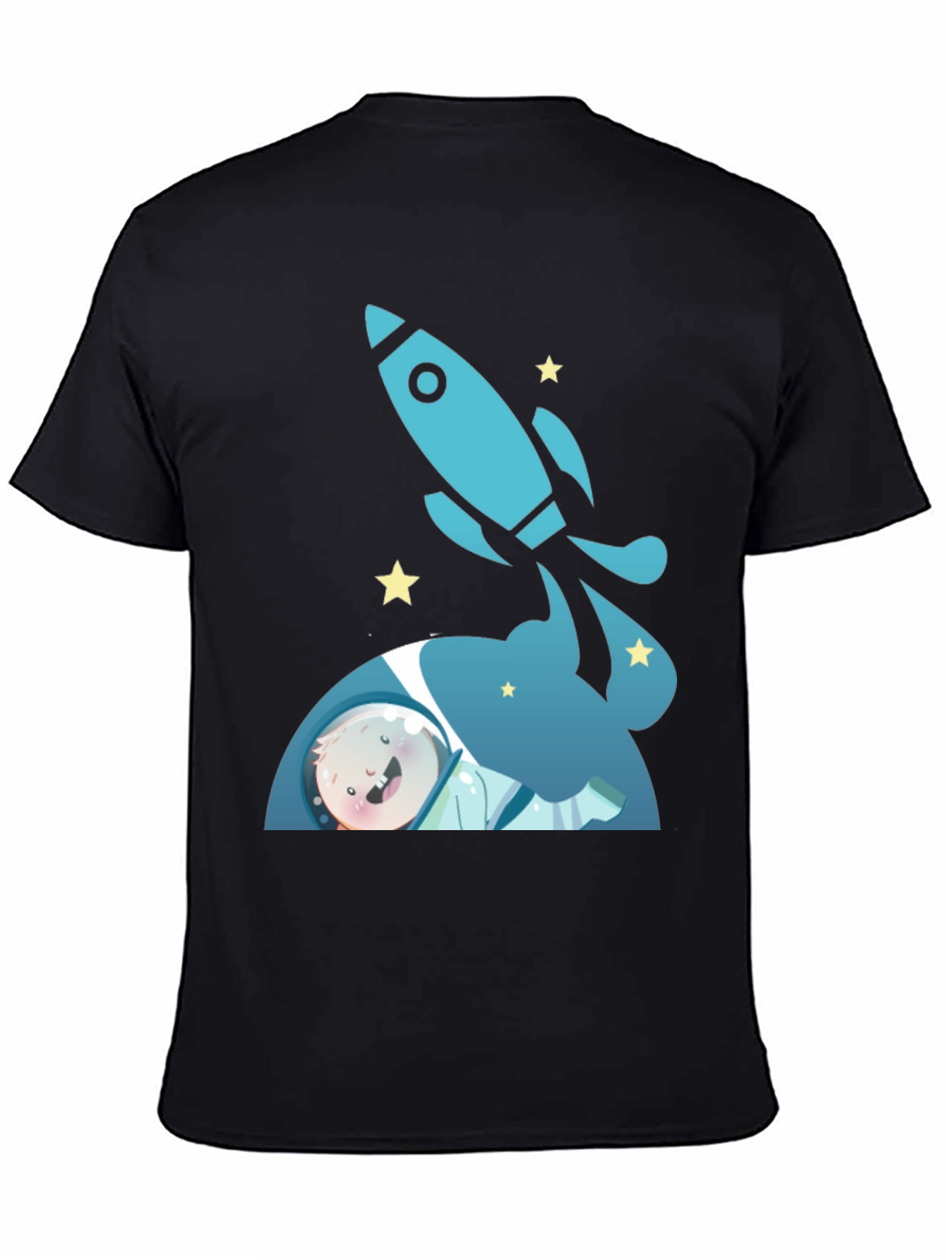 Black Astronaut & Rocket Black T-Shirt - Space Adventure! view 4