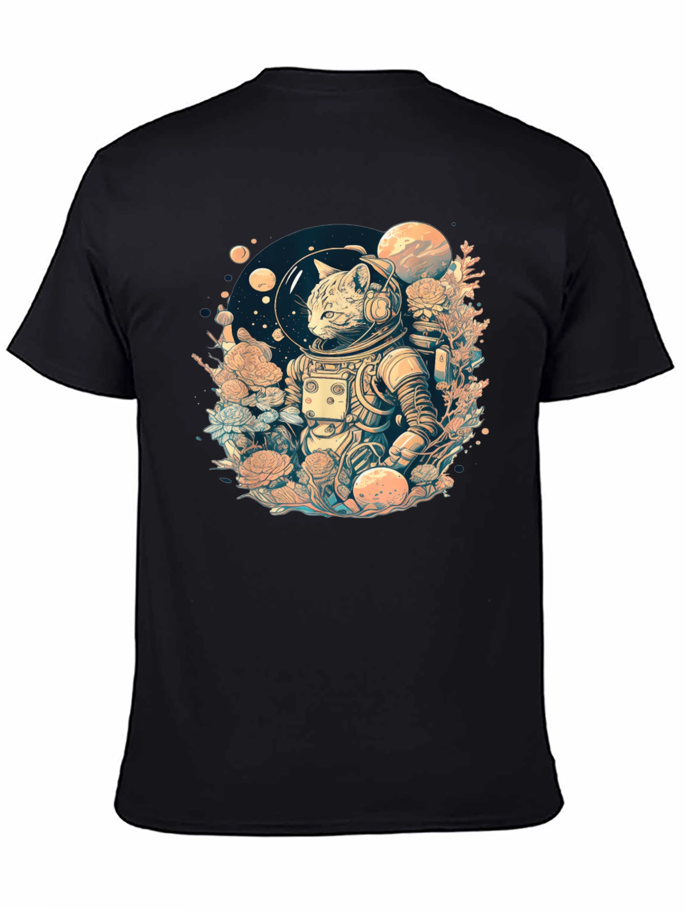 Black Cosmic Cat Astronaut Graphic Tee view 4