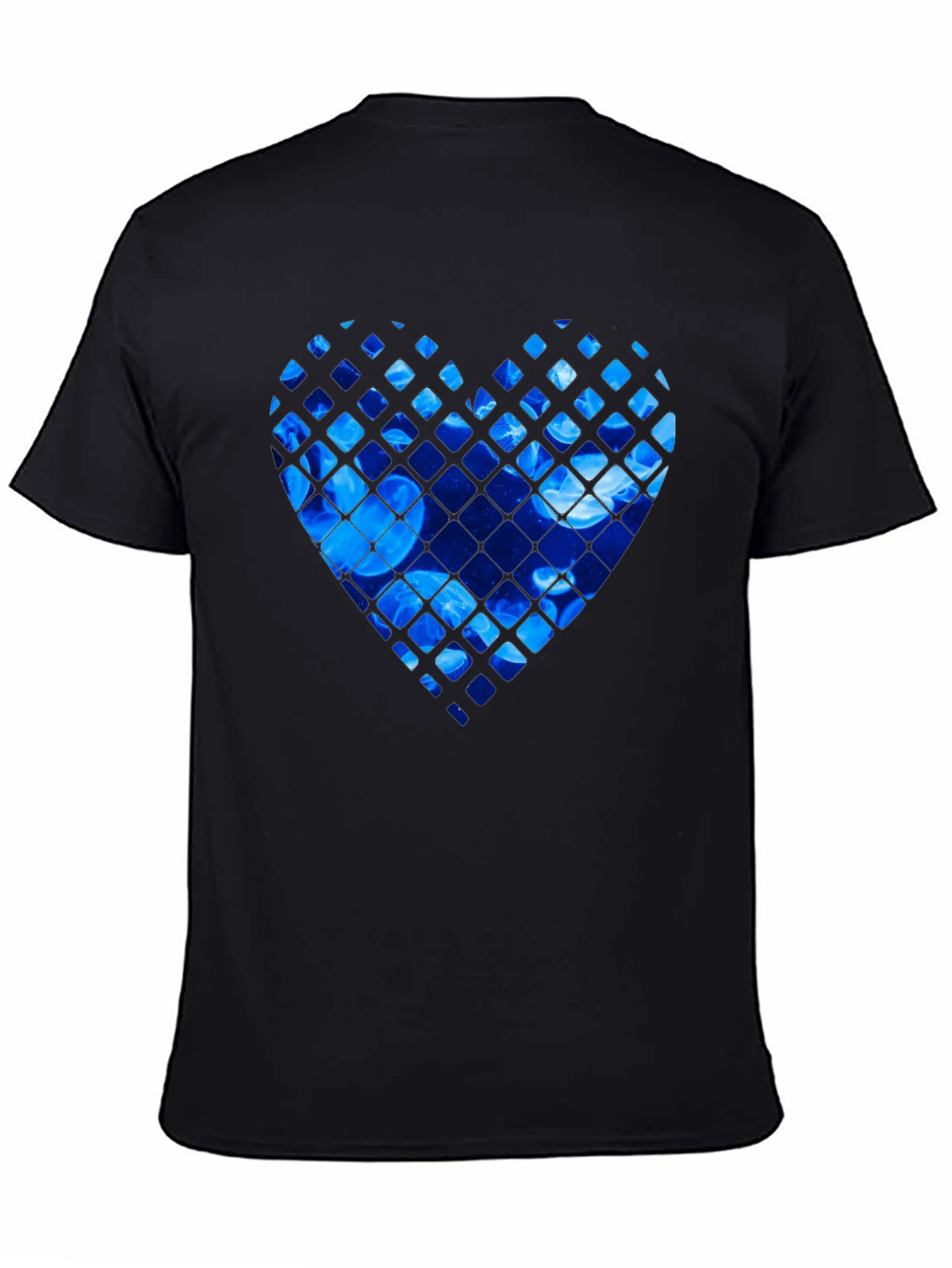 Black Blue Jellyfish Heart Graphic Black T-Shirt view 4