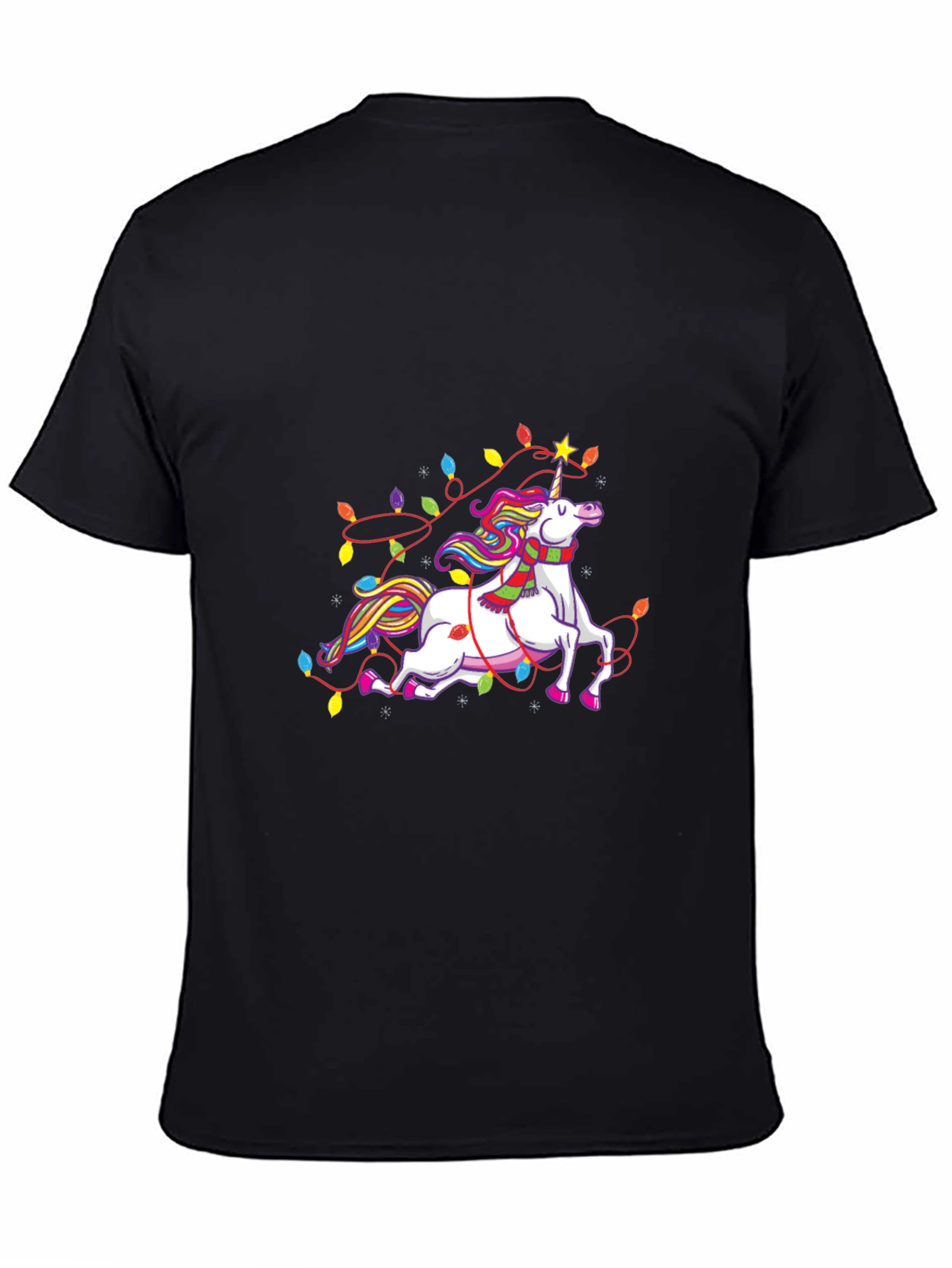 Black Unicorn Christmas Lights Black Tee view 4