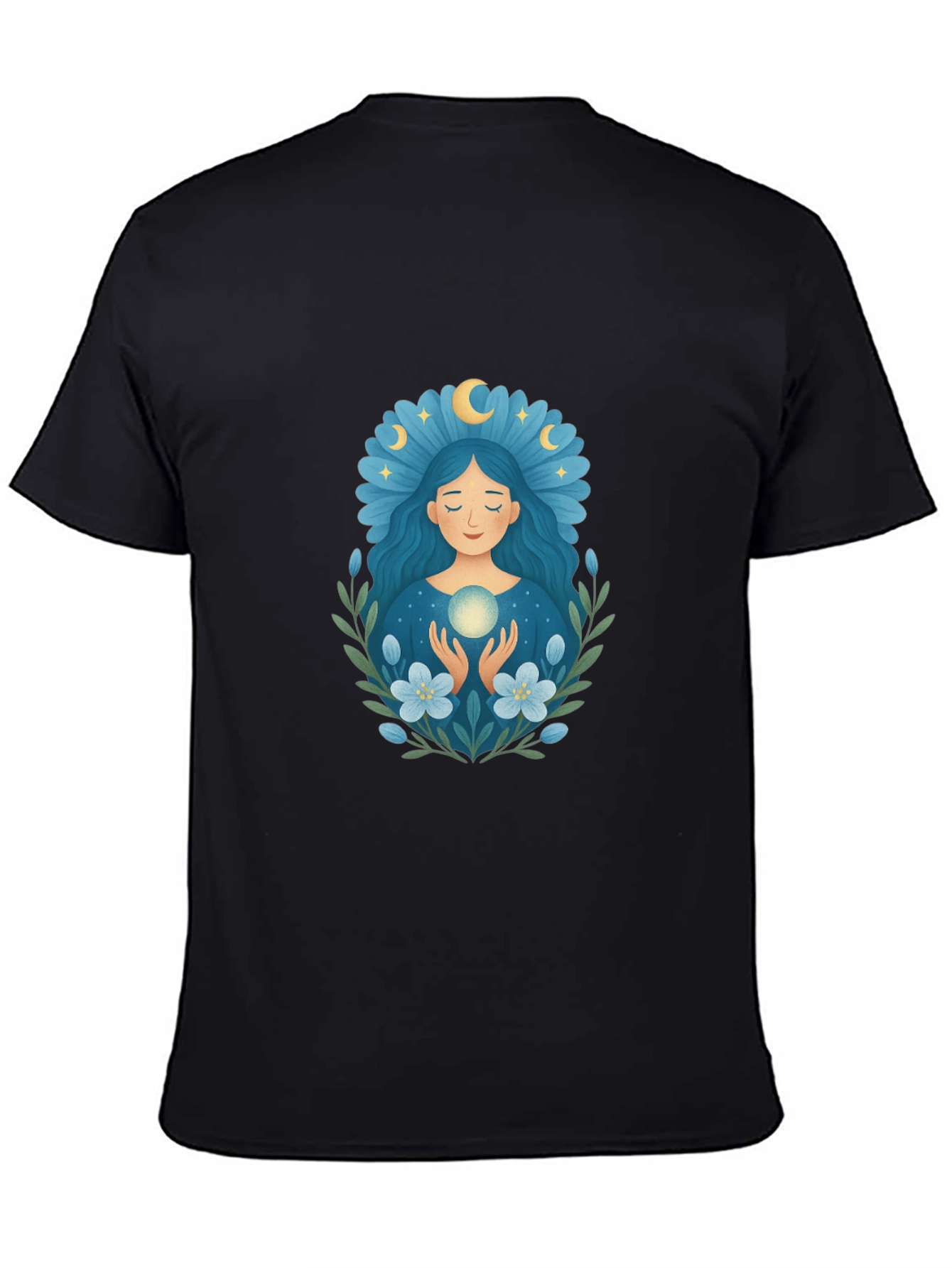 Black Mystic Moon Goddess T-Shirt - Black Cotton Tee view 4