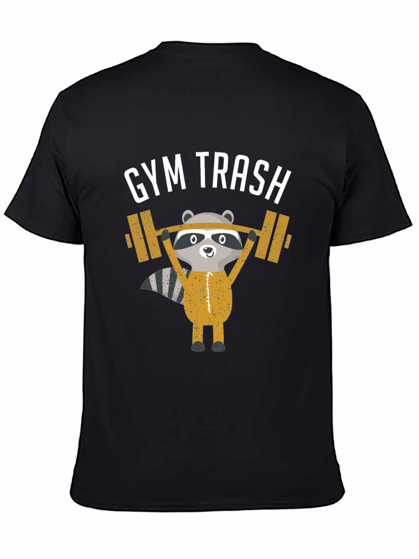 Black Gym Trash Raccoon Weightlifting T-Shirt view 4