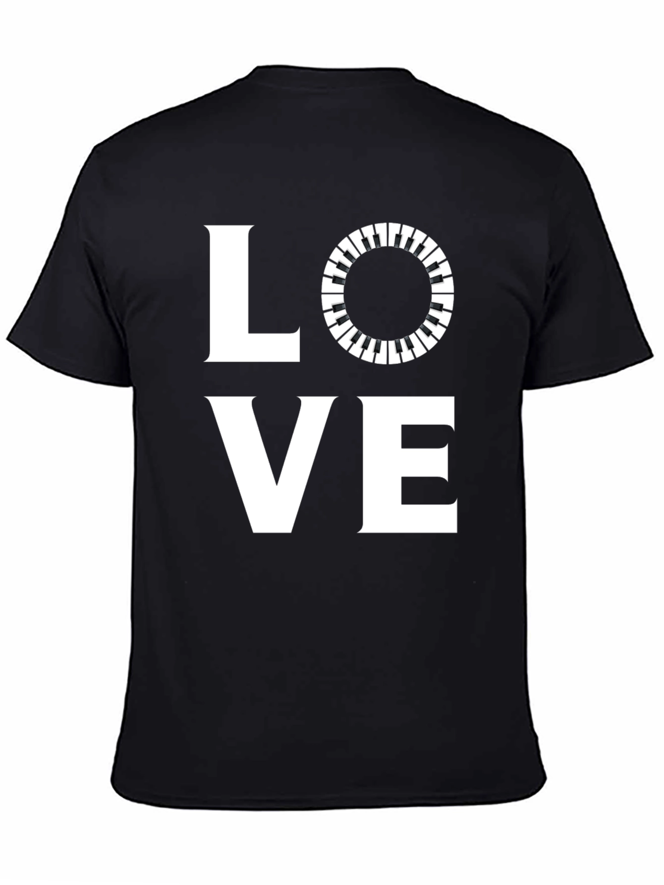 Black Love Music T-Shirt - Piano Keys Design view 4