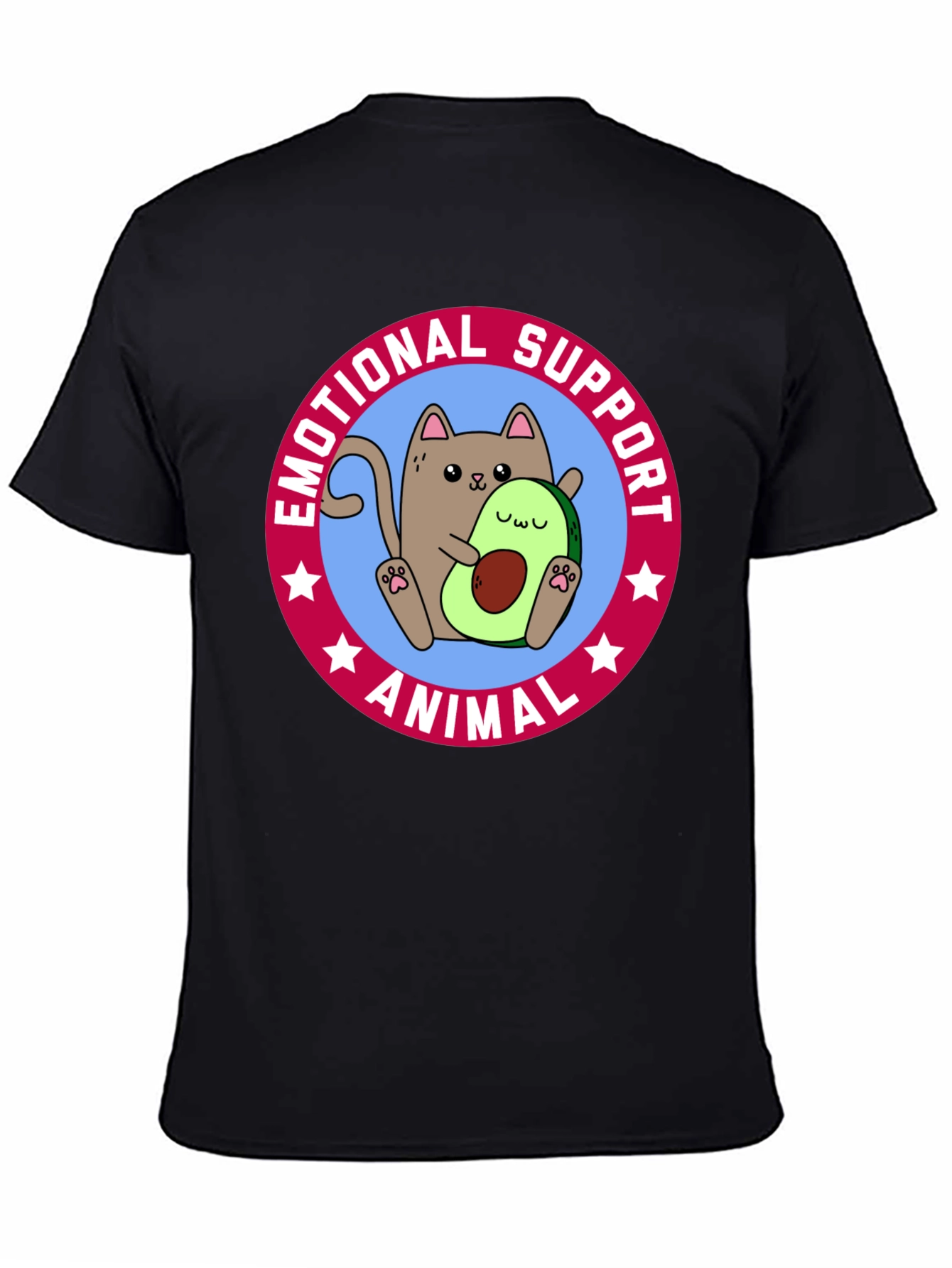 Black Emotional Support Animal T-Shirt - Cat & Avocado view 4