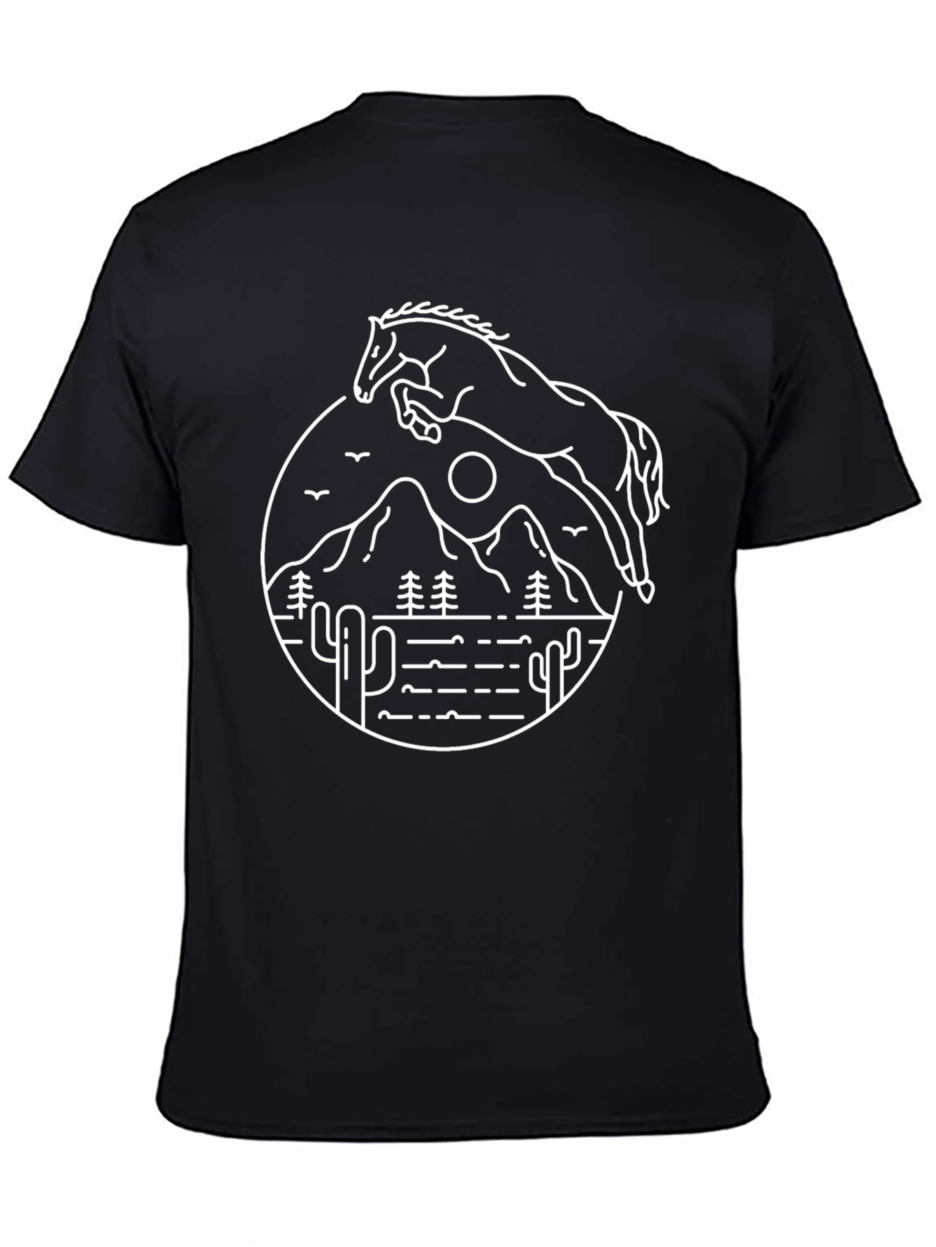 Black Minimalist Horse Graphic T-Shirt - Black Cotton Tee view 4