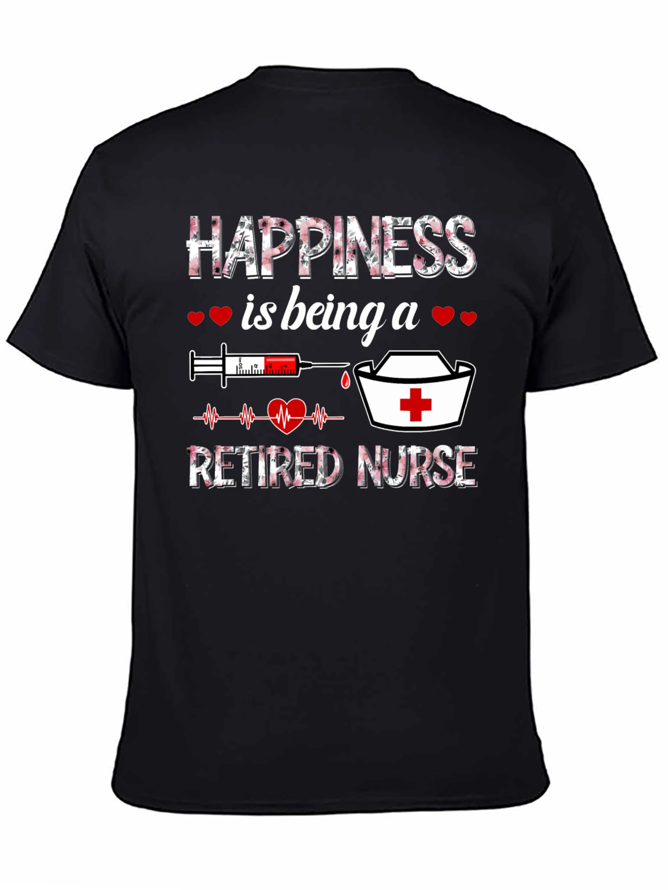 Black Happiness Is Being a Retired Nurse T-Shirt view 4