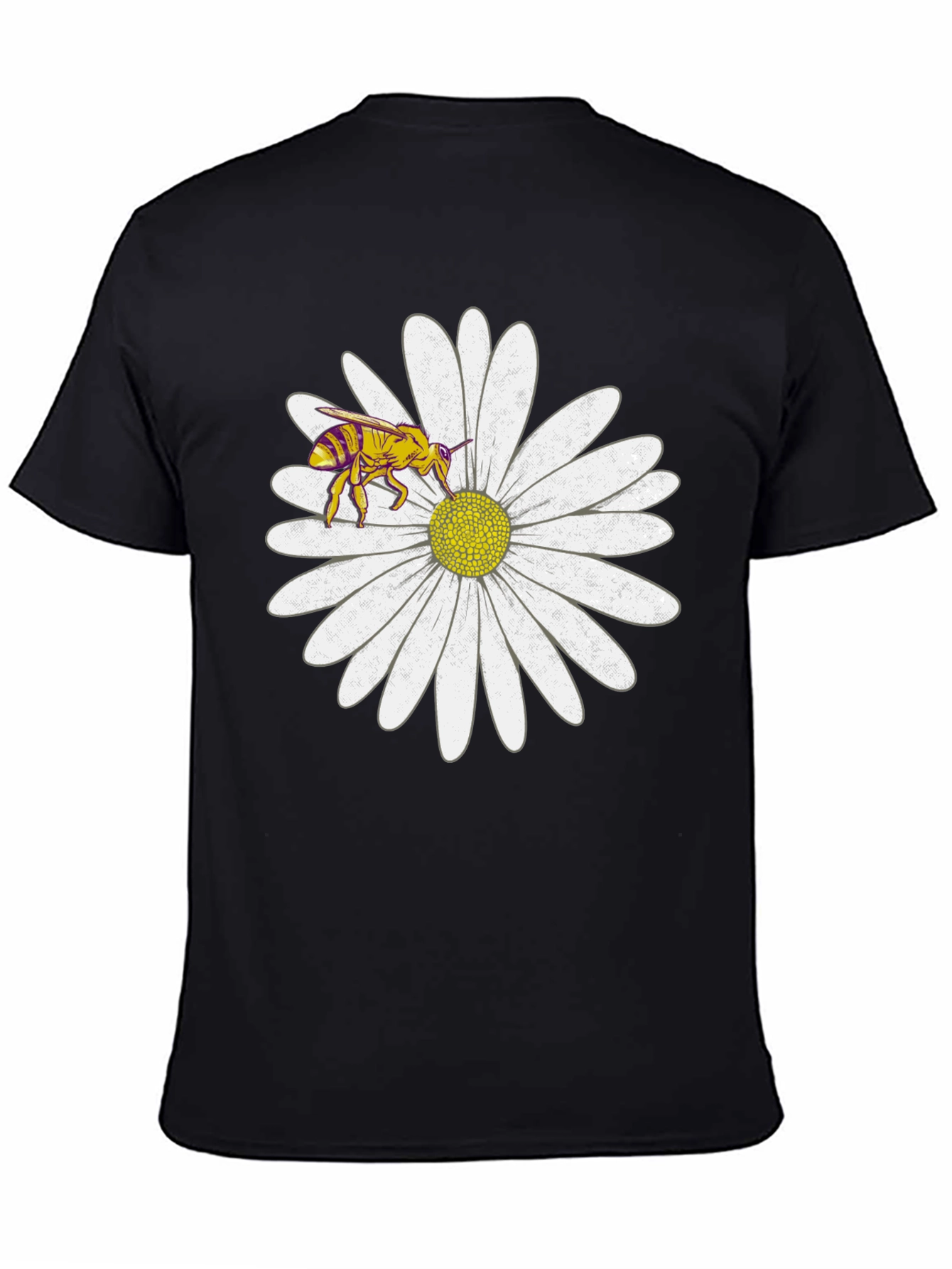 Black Bee on Daisy Graphic Tee - Black Cotton T-Shirt view 4