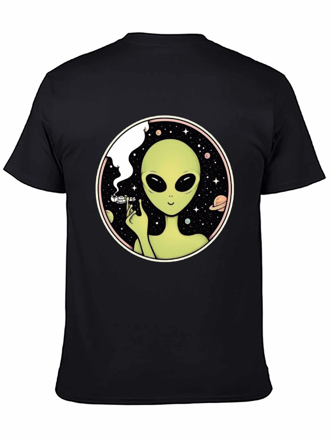 Black Alien Smoking Weed T-Shirt - Black view 4