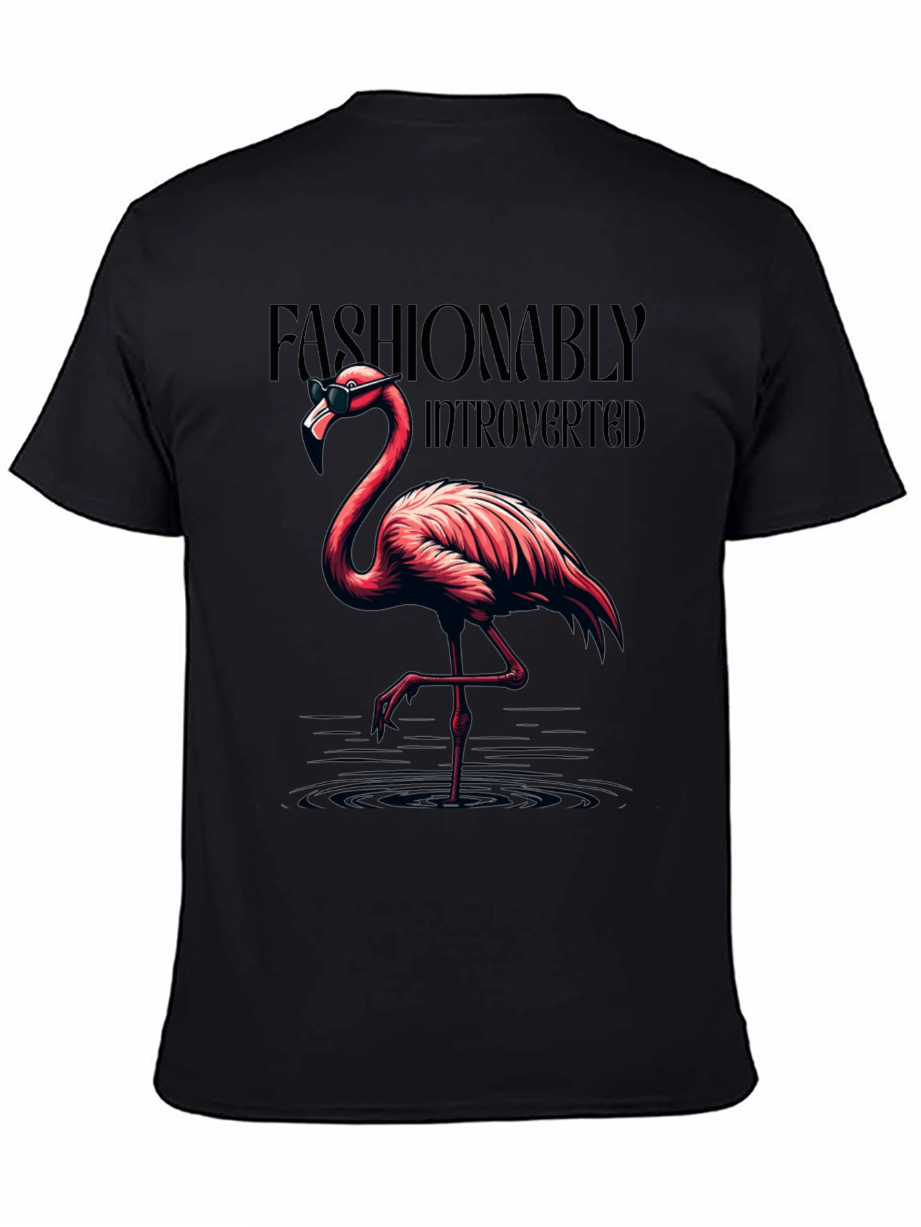 Black Fashionably Introverted Flamingo T-Shirt view 4