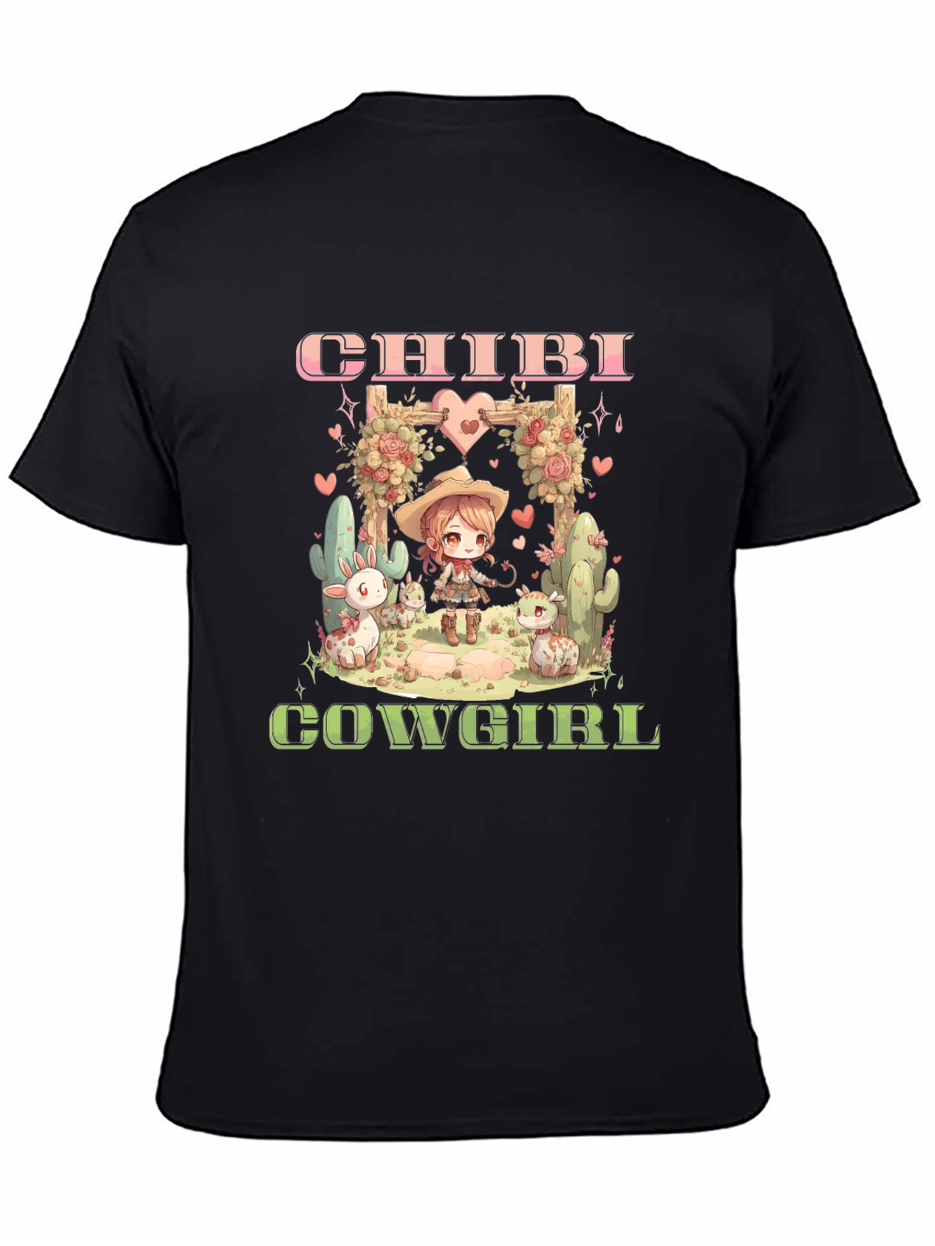 Black Chibi Cowgirl Graphic T-Shirt view 4
