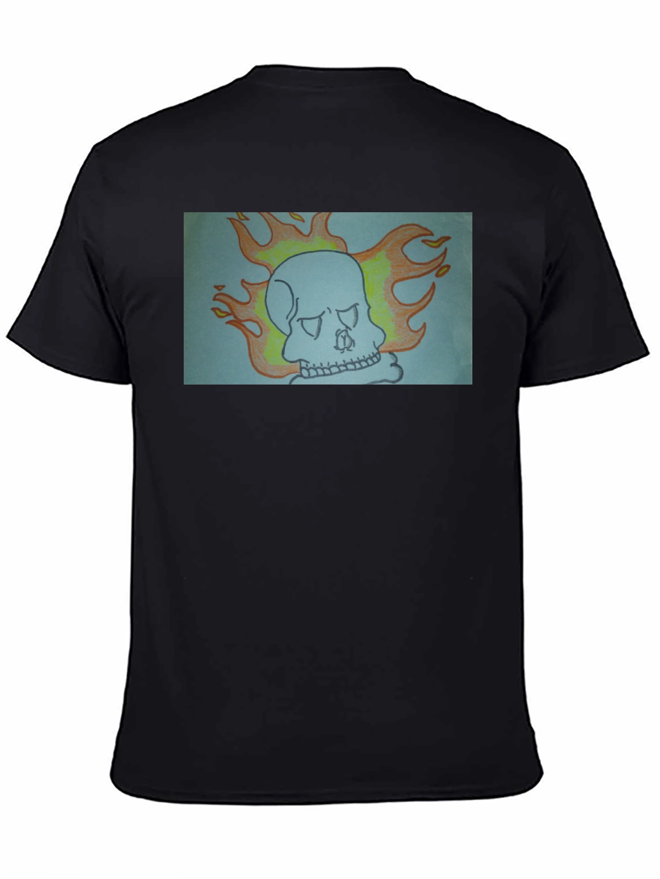 Black Flaming Skull Graphic Tee - Black Cotton view 4