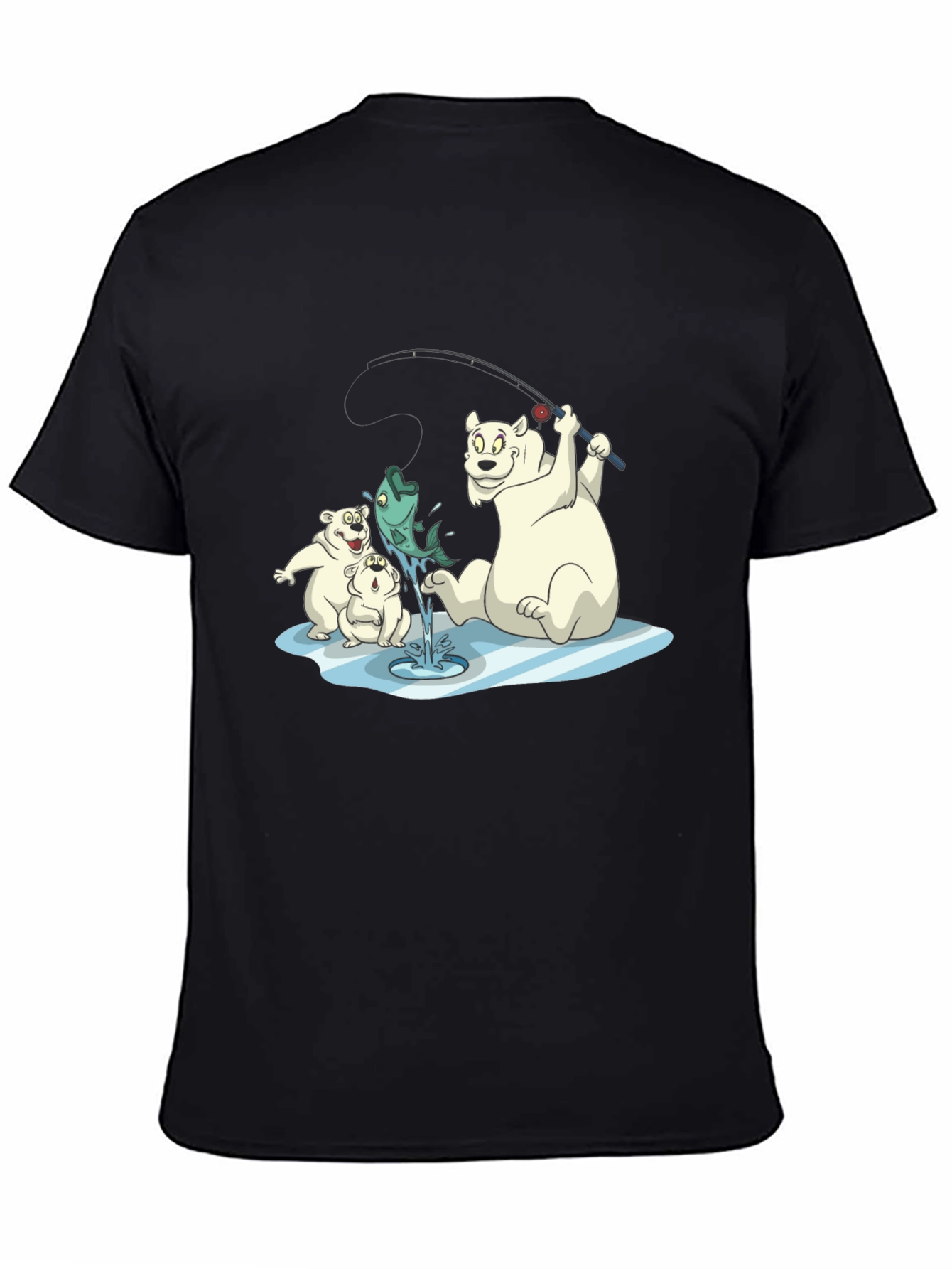 Black Polar Bear Fishing T-Shirt view 4