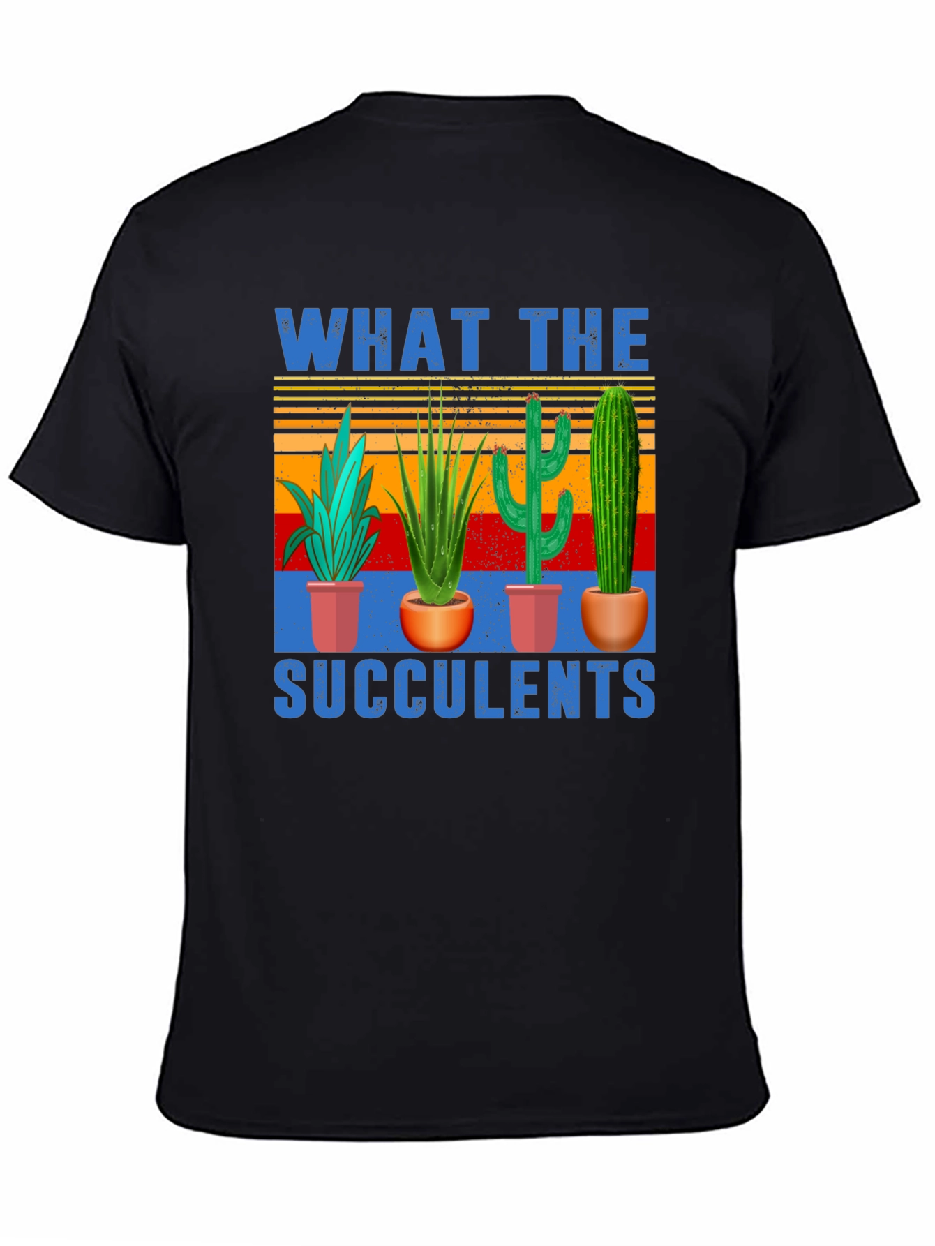 Black What The Succulents T-Shirt | Novelty Graphic Tee view 4