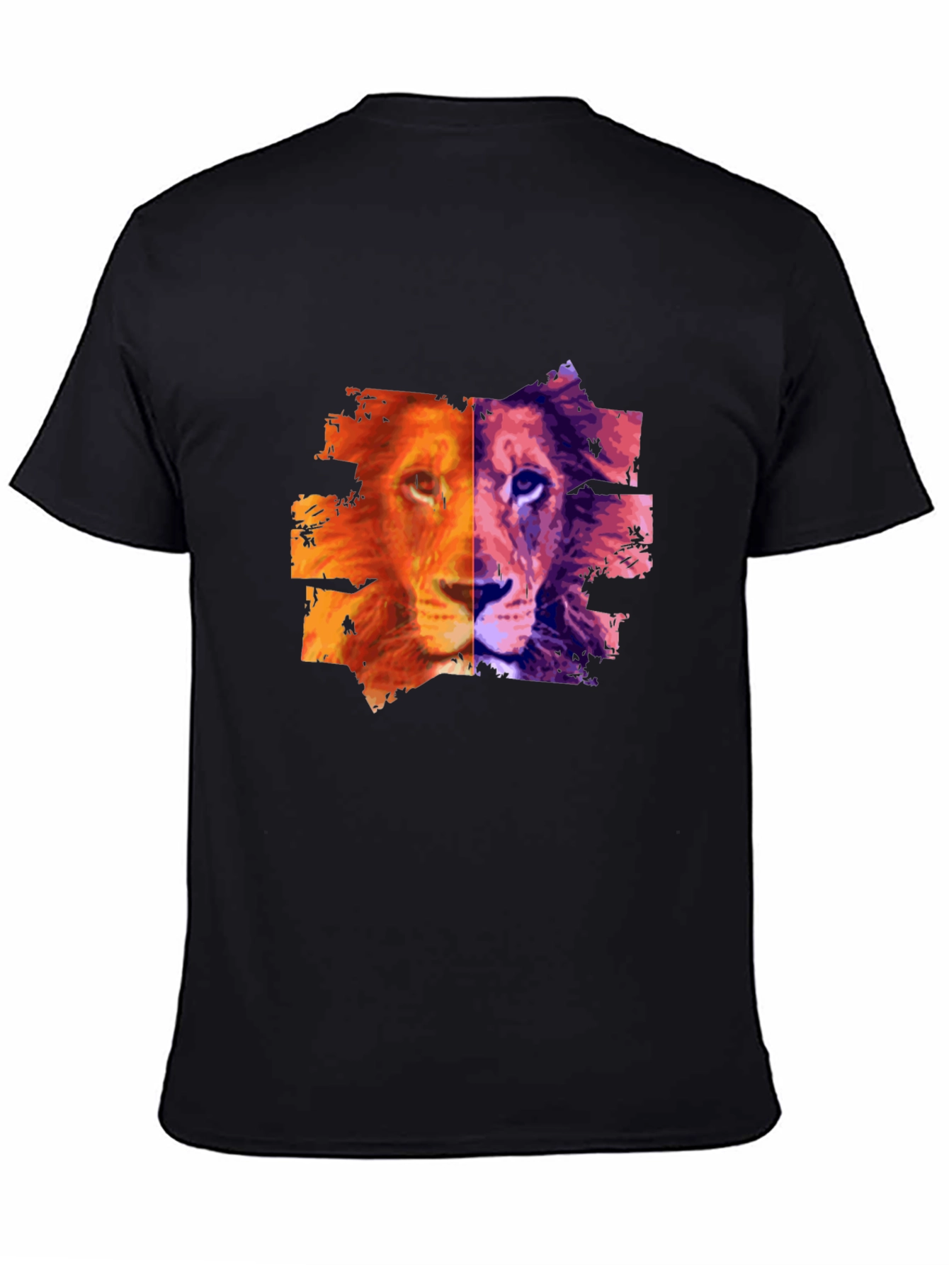 Black Lion Split Face Graphic Print Black T-Shirt view 4